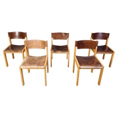 Mid-Century Sven Markelius Style Brown and Birch Stacking Chairs set of 5