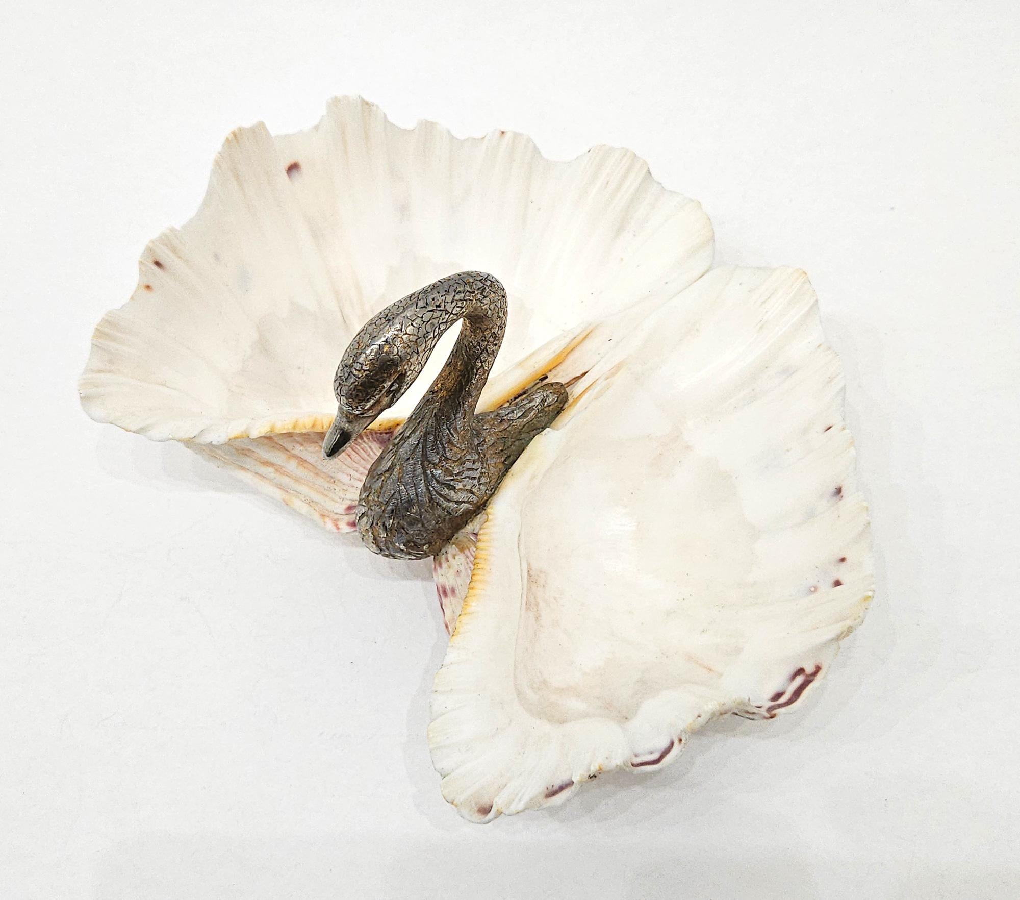 Mid Century Swan Double Clam Shell Dish, Italy, c. 1970 6