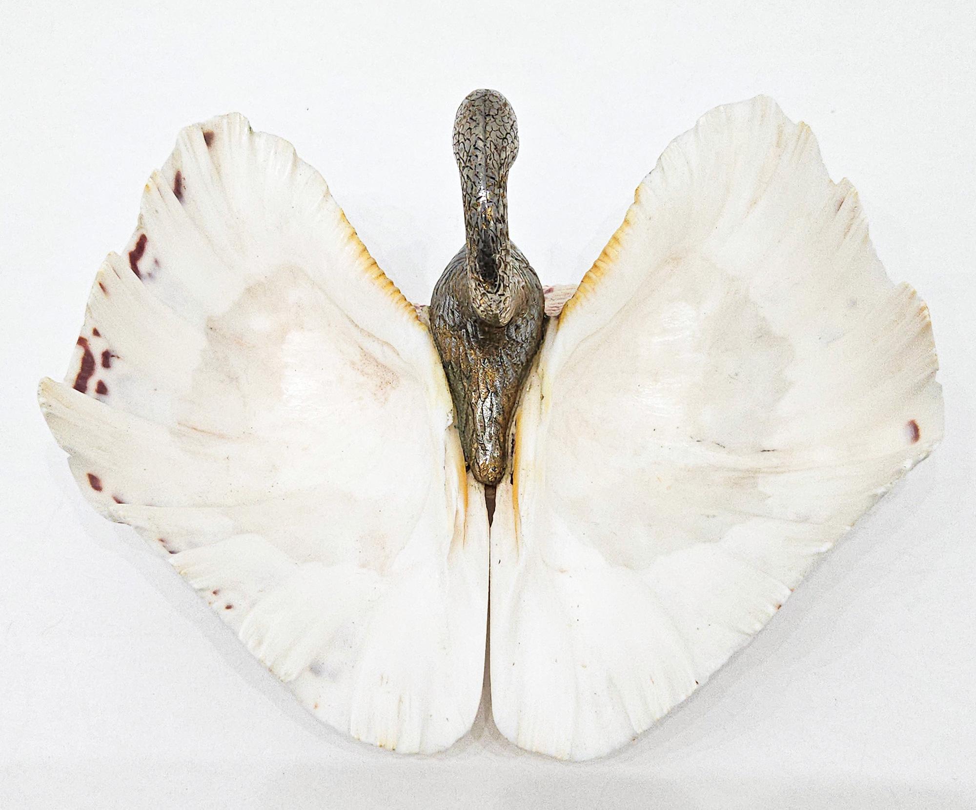 Italian Mid Century Swan Double Clam Shell Dish, Italy, c. 1970