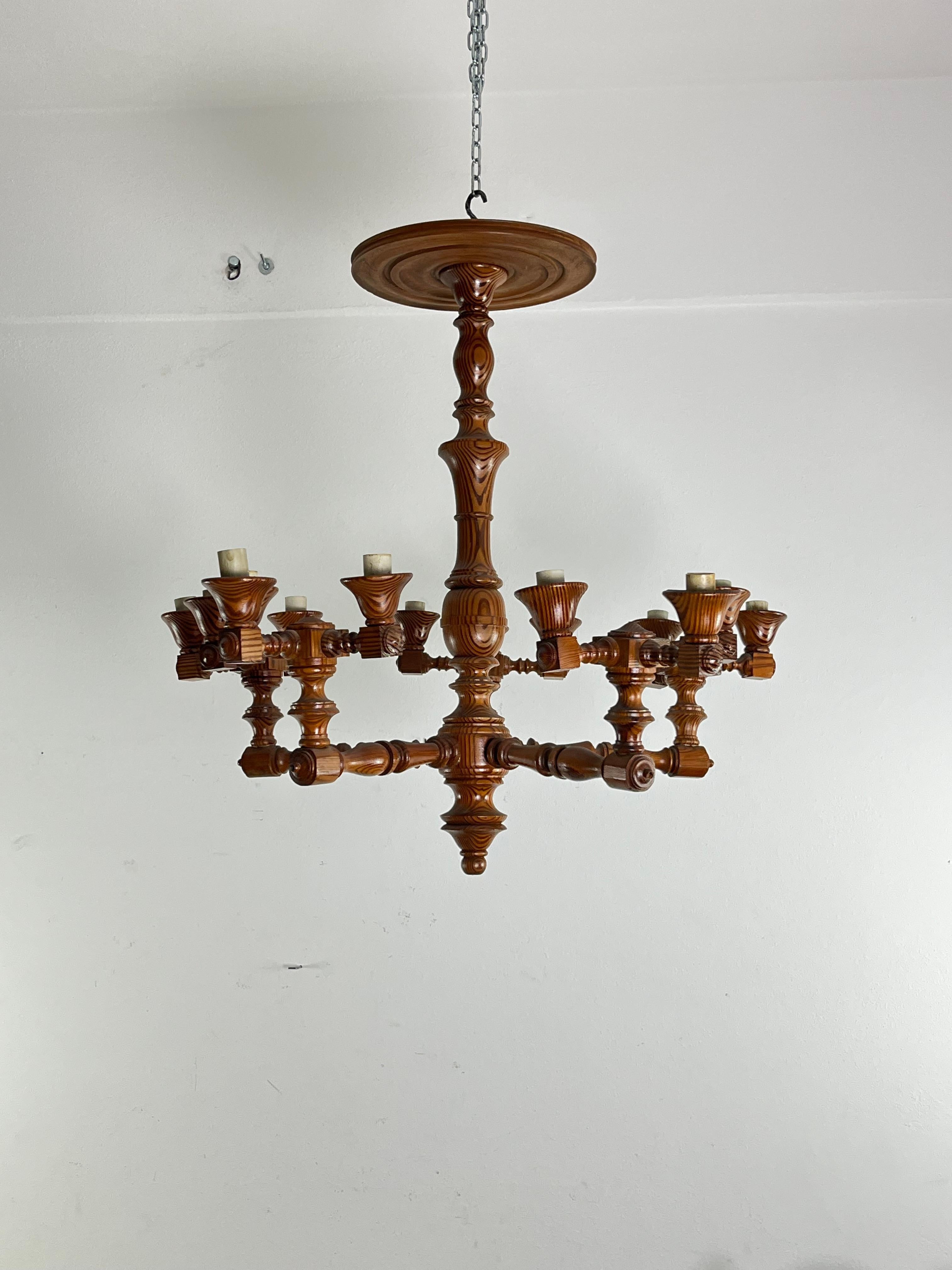 Mid-Century Swedish 15-light chandelier, 1960s
Intact and in good condition, pine wood structure.
E14 lamps.
