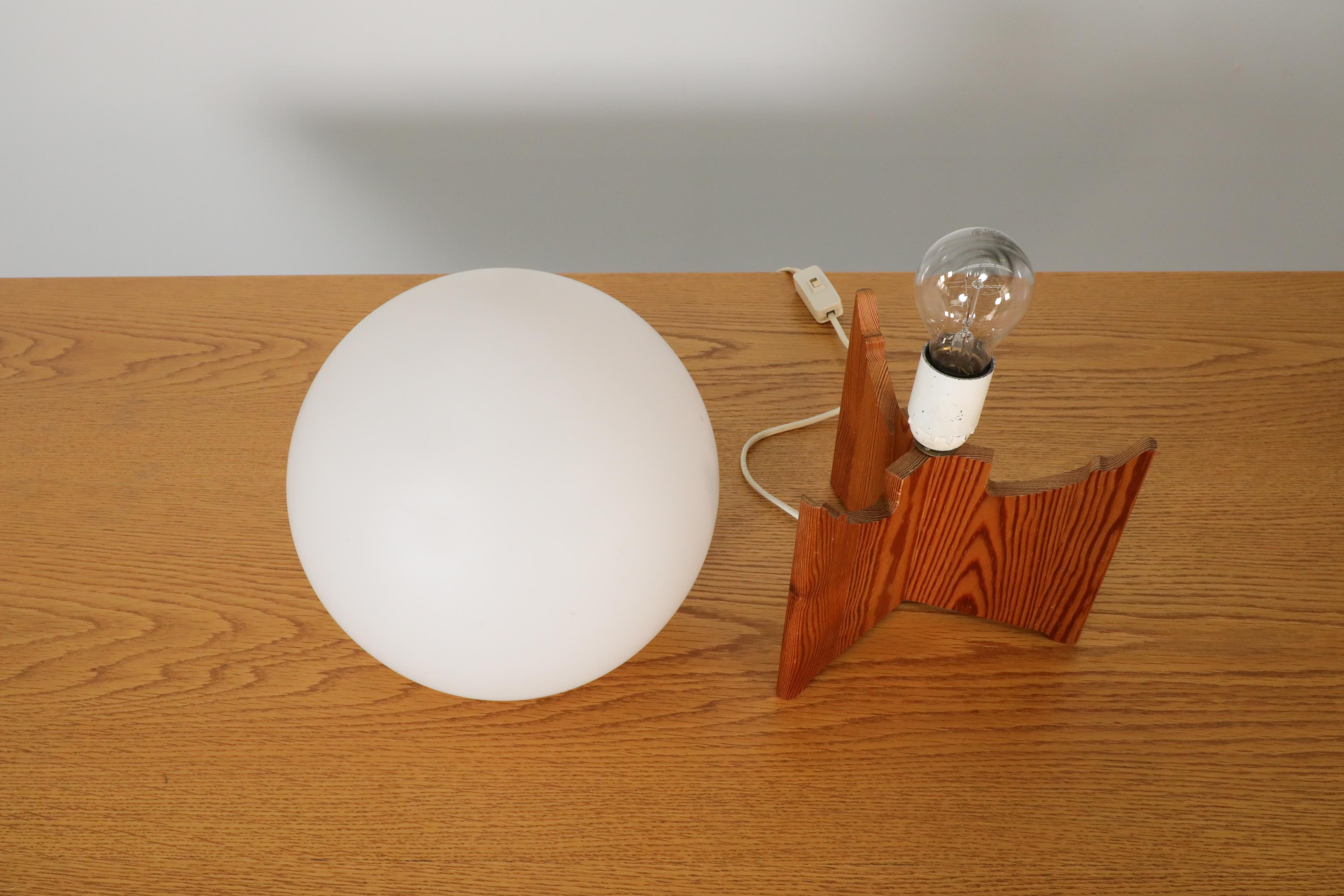 Mid-Century Swedish A/B Markaryd Table Lamp with Milk Glass Globe and Pine Base 6