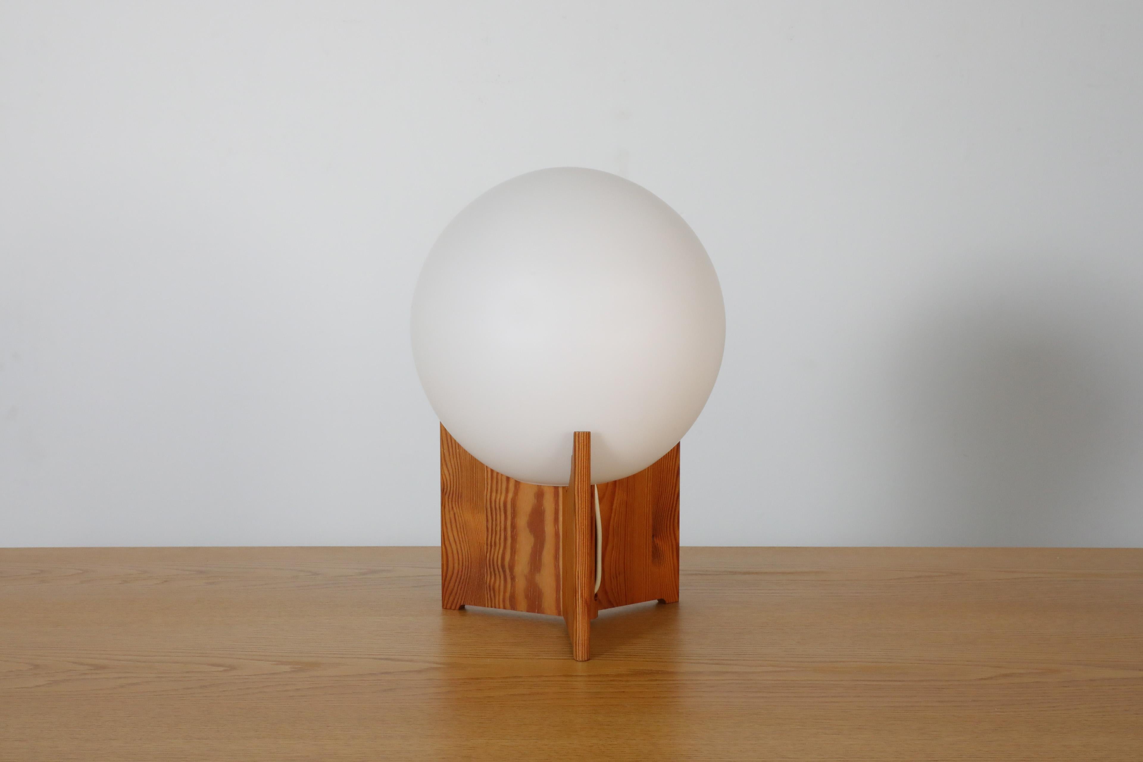 Mid-Century Swedish A/B Markaryd Table Lamp with Milk Glass Globe and Pine Base 8