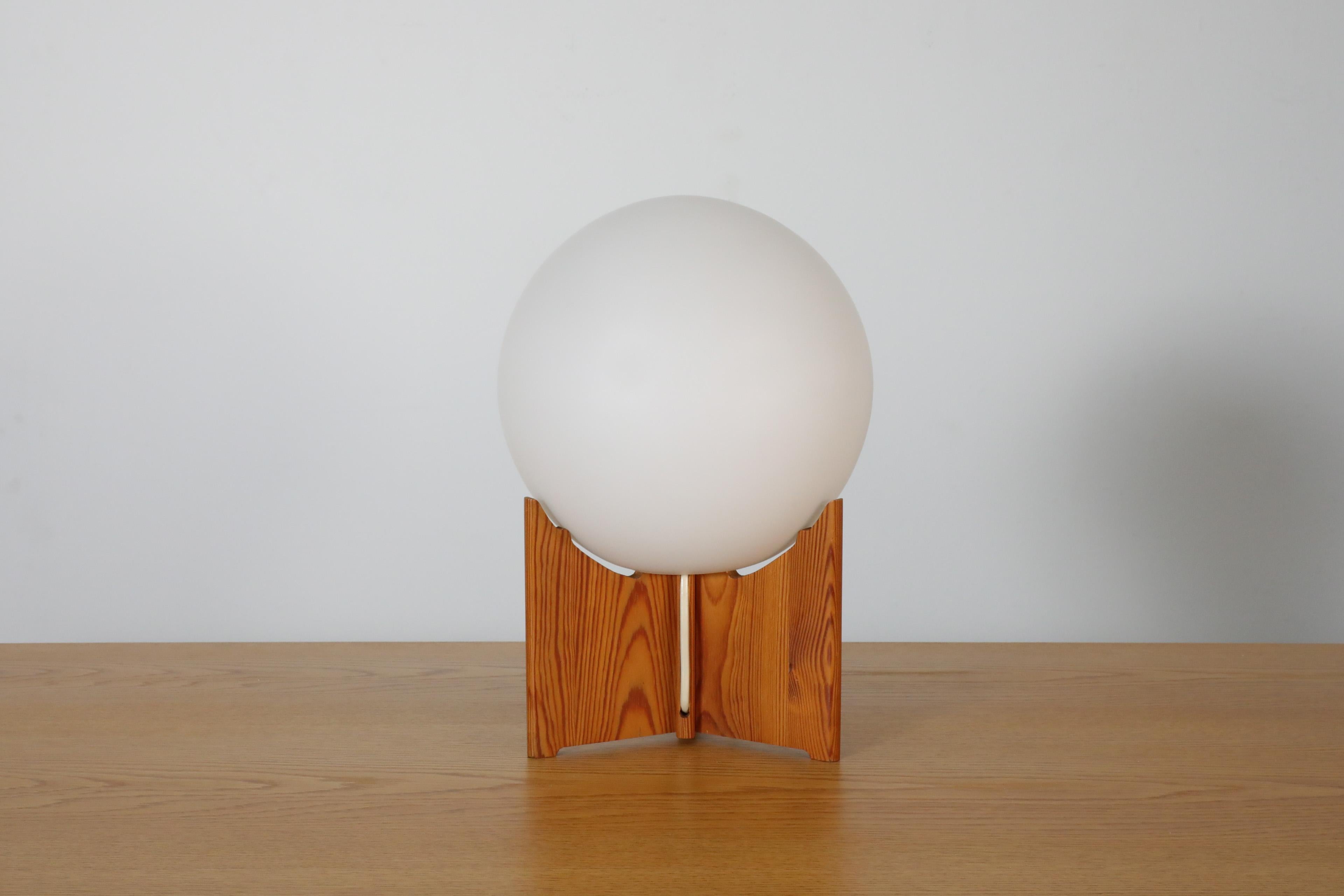 Mid-20th Century Mid-Century Swedish A/B Markaryd Table Lamp with Milk Glass Globe and Pine Base