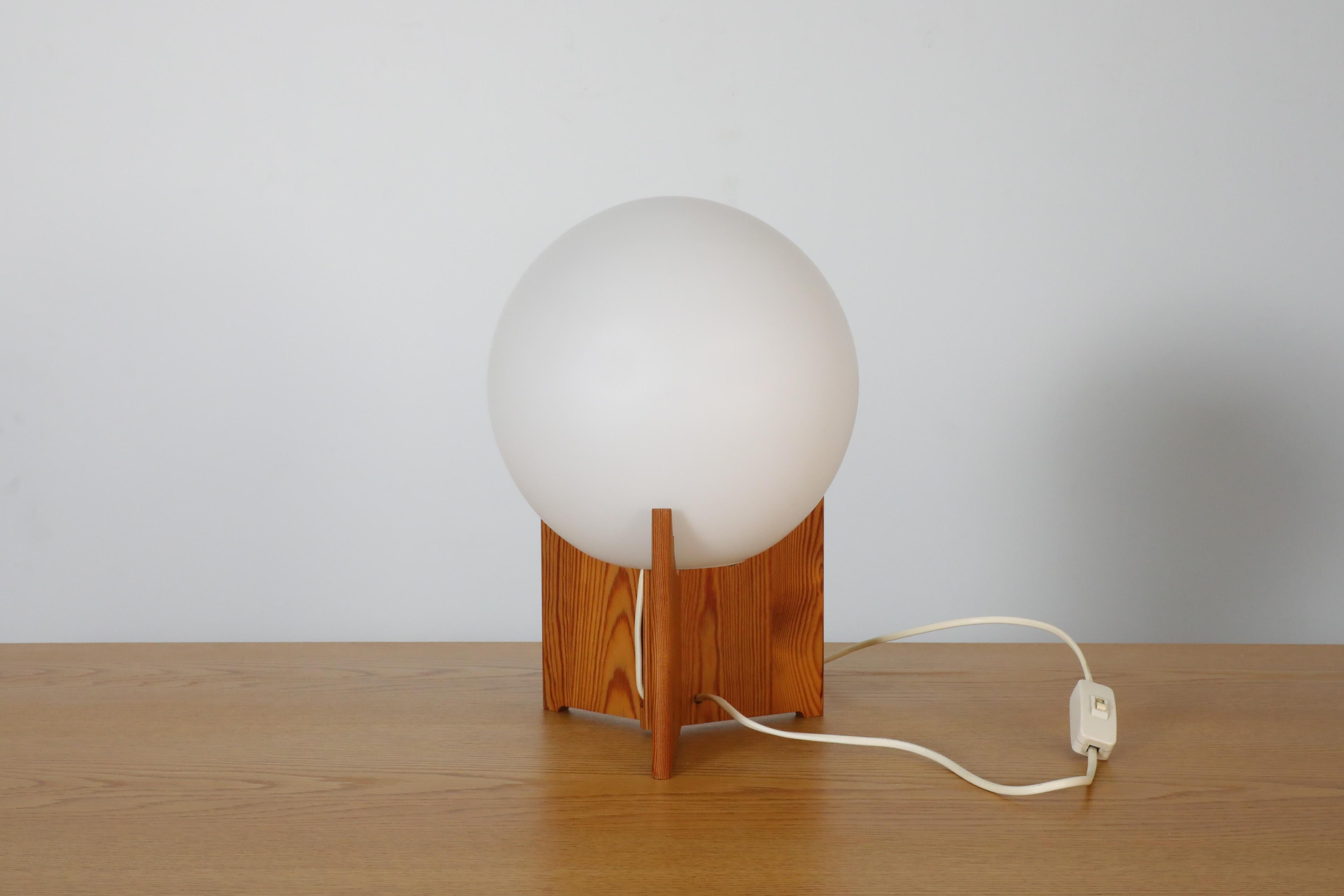 Mid-Century Swedish A/B Markaryd Table Lamp with Milk Glass Globe and Pine Base 1