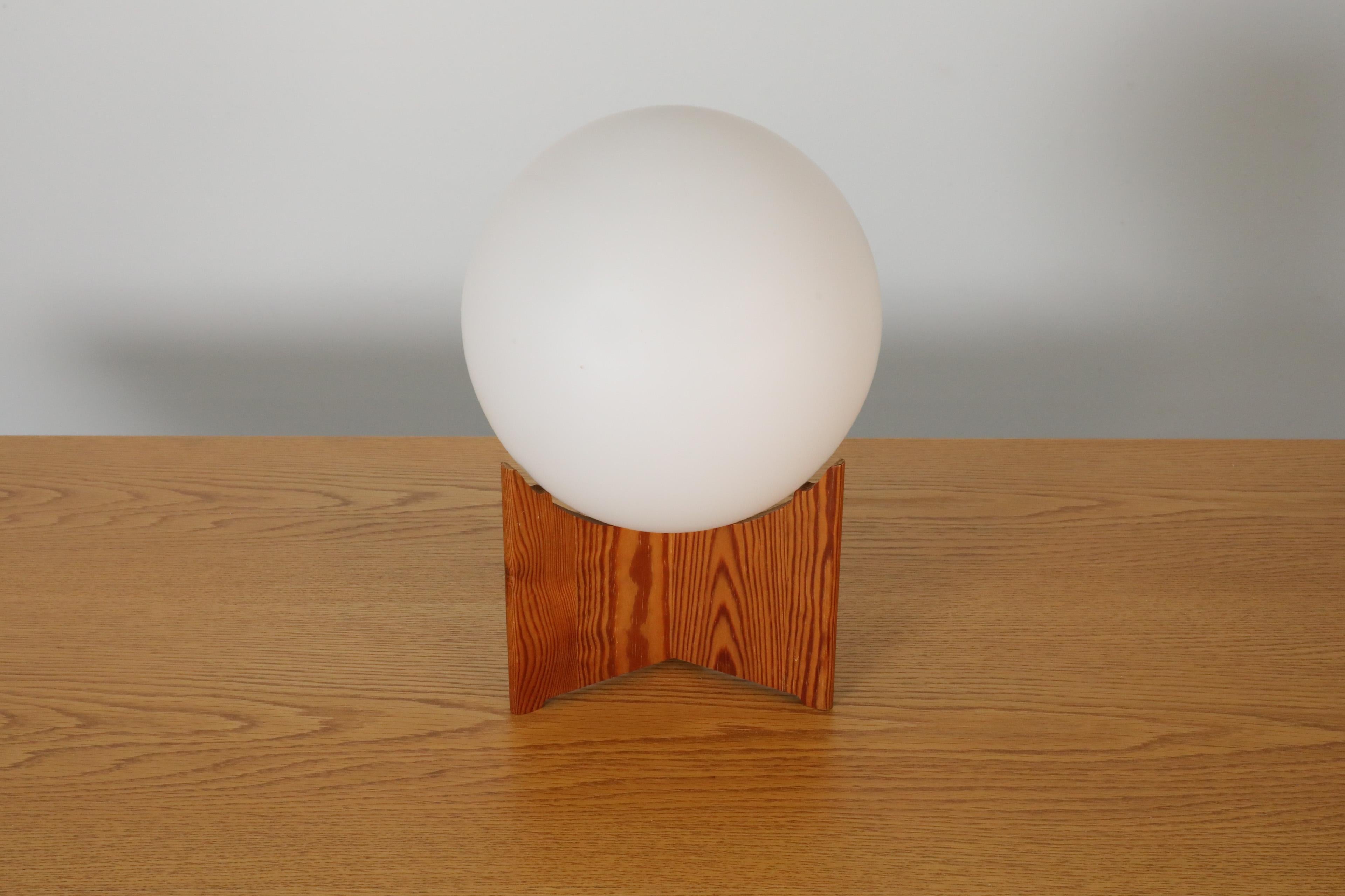Mid-Century Swedish A/B Markaryd Table Lamp with Milk Glass Globe and Pine Base 2