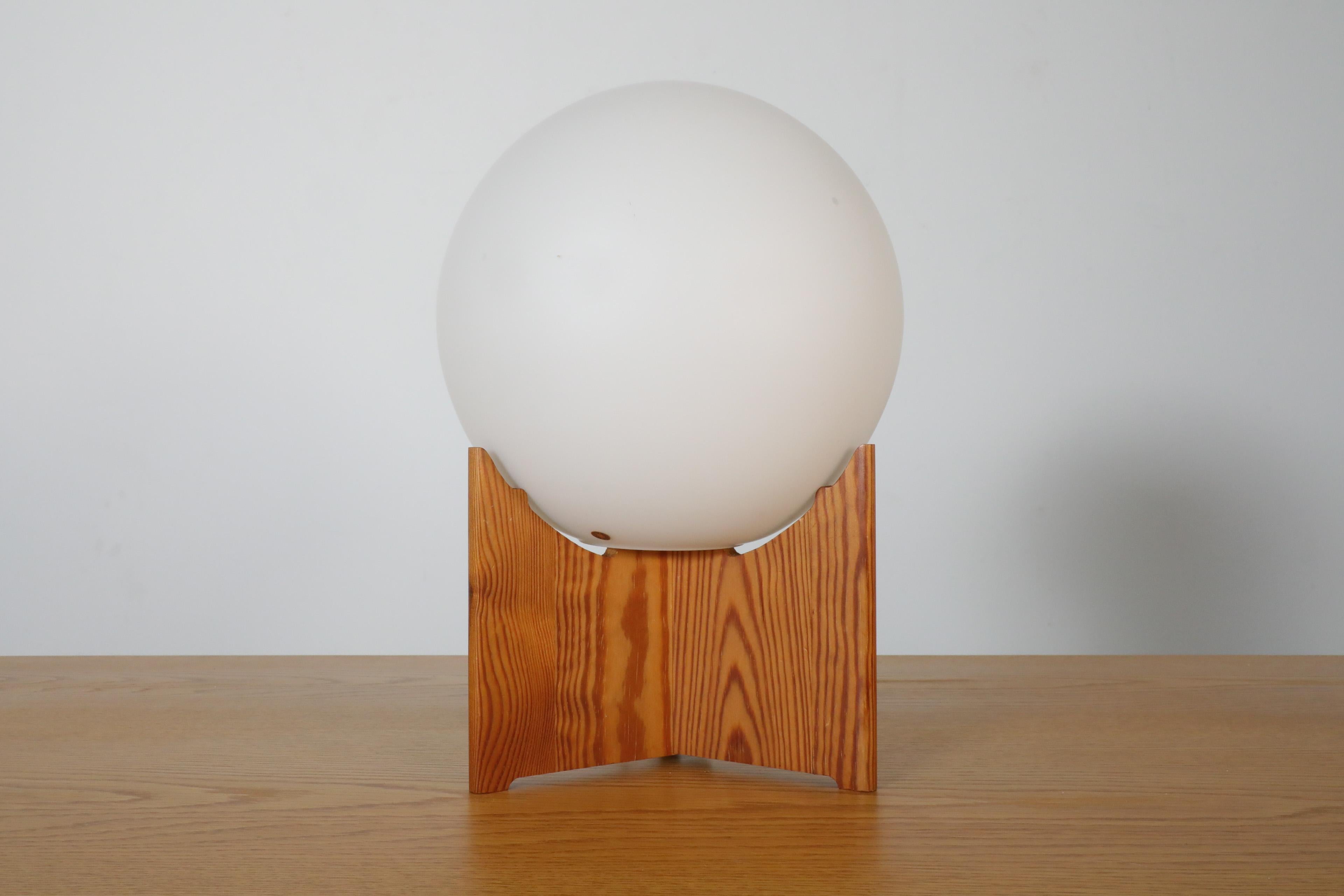 Mid-Century Swedish A/B Markaryd Table Lamp with Milk Glass Globe and Pine Base 3