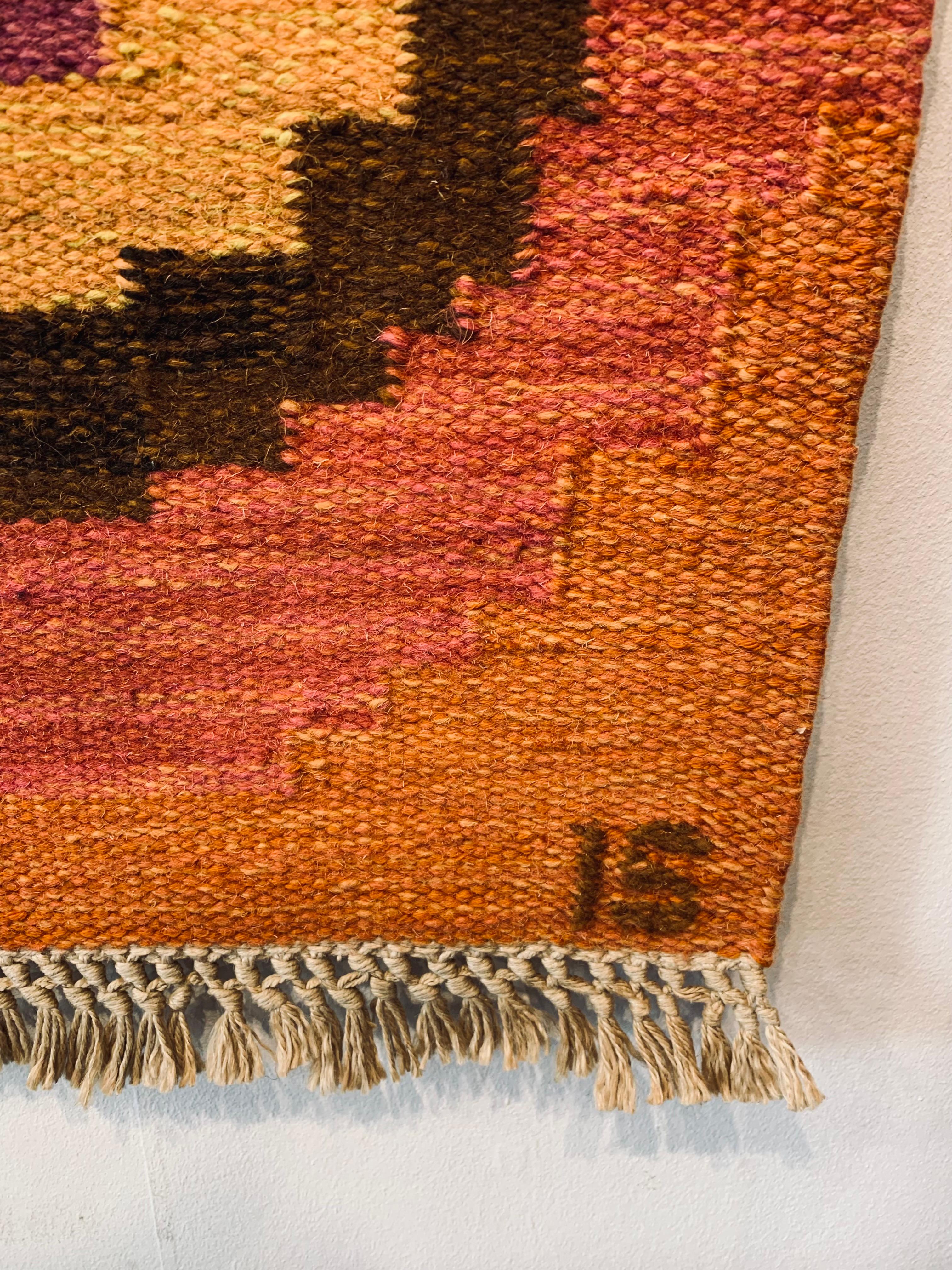 Hand-Crafted Mid Century Swedish Abstract and Geometric Kilim by Artist Ingegerd Silow