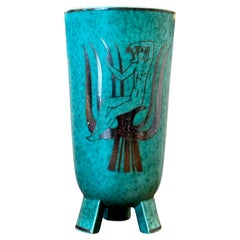 Mid-Century Swedish Argenta Vase w/ Classical Figure on Reeds, by Wilhelm Kage
