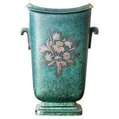 Mid-Century Swedish Argenta Vase with Floral Sprigs in Silver by Wilhelm Kage