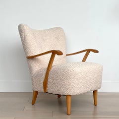 Mid Century Swedish Armchair, Upholstered in Fluffy Boucle Fabric