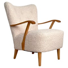 Mid Century Swedish Armchair, Upholstered in Fluffy Boucle Fabric