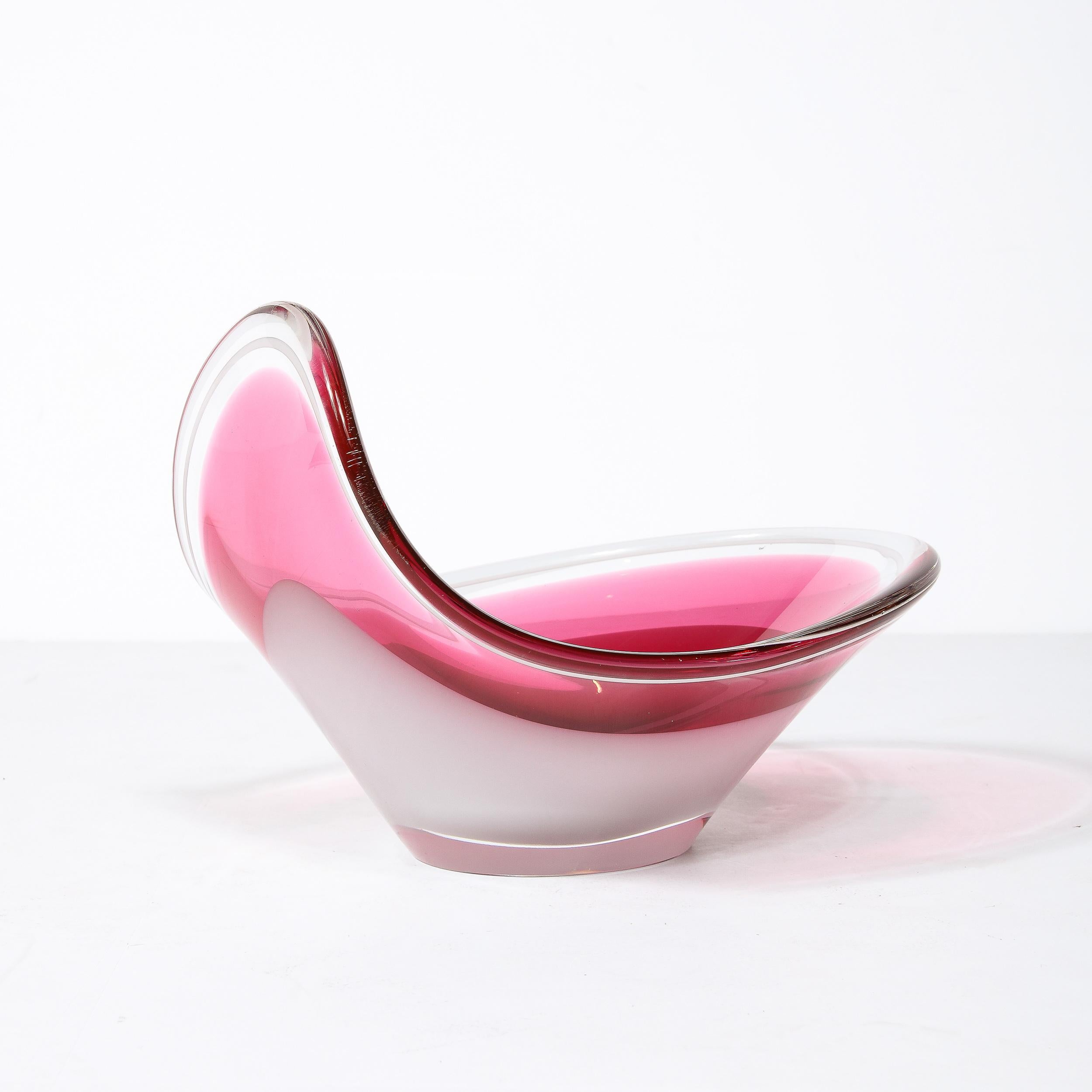 Mid-Century Swedish Art Glass Centerpiece Ruby & White Bowl by Flygsfors Coquill For Sale 6