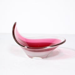 Mid-Century Swedish Art Glass Centerpiece Ruby & White Bowl by Flygsfors Coquill