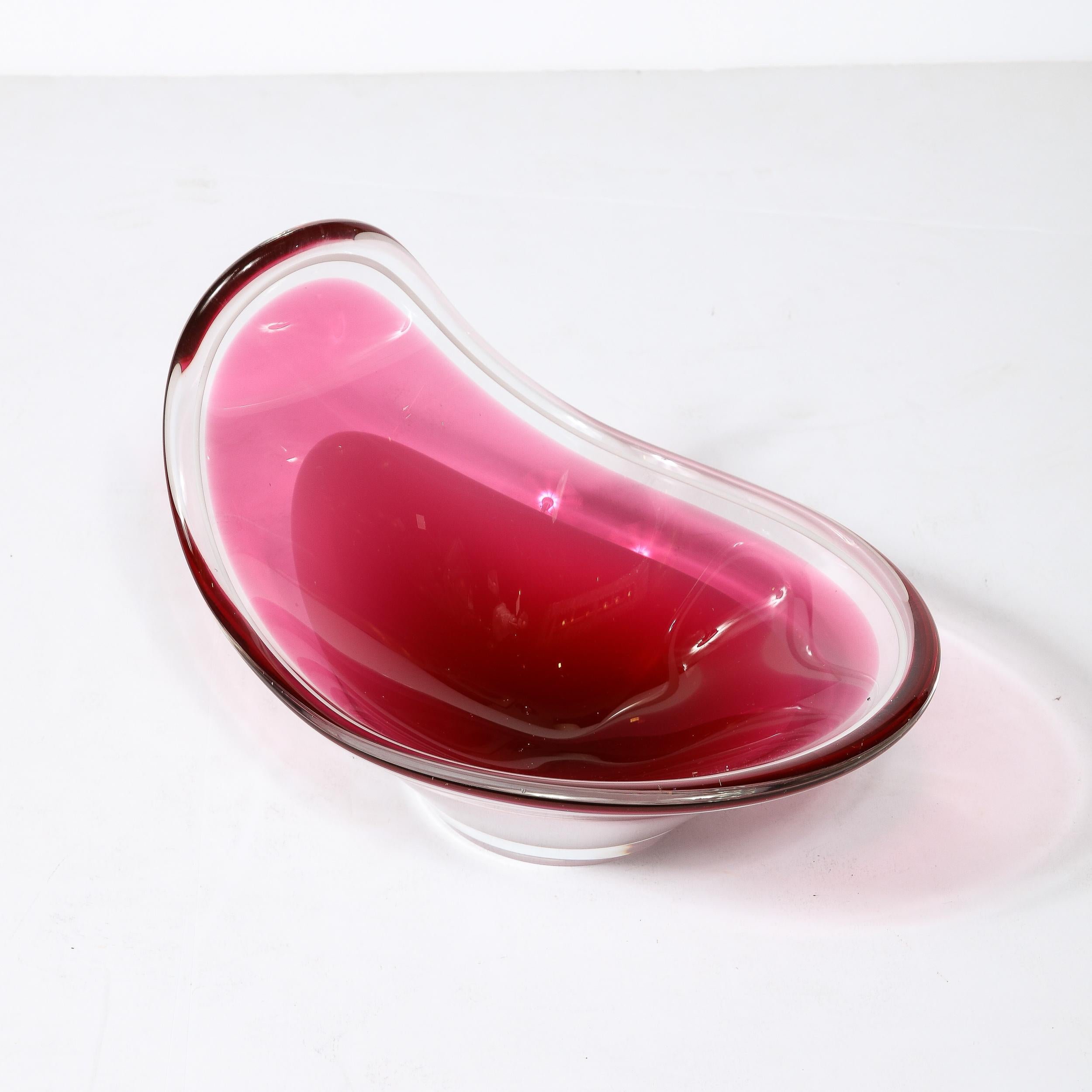 Mid-Century Modern Mid-Century Swedish Art Glass Centerpiece Ruby & White Bowl by Flygsfors Coquill For Sale