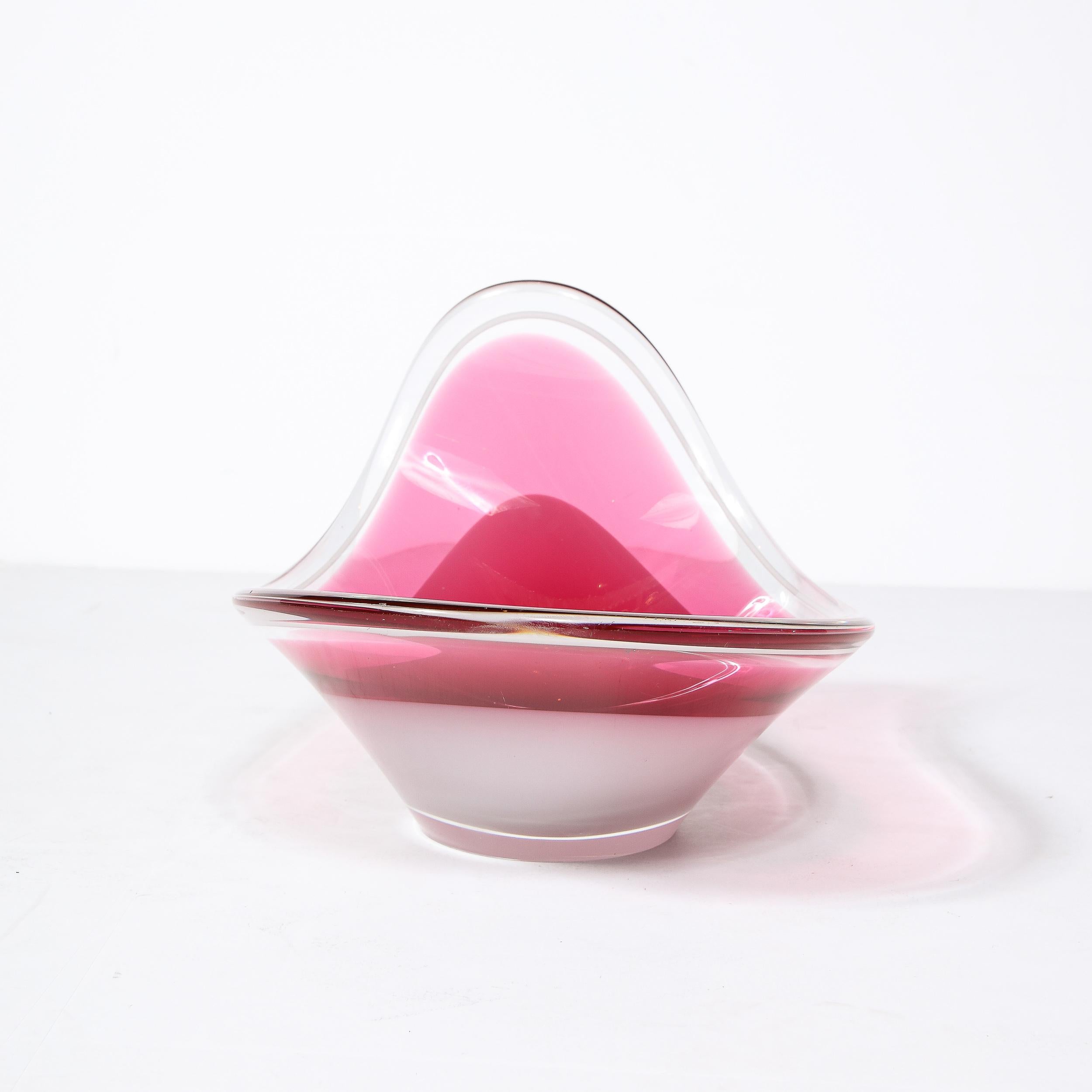 Mid-20th Century Mid-Century Swedish Art Glass Centerpiece Ruby & White Bowl by Flygsfors Coquill For Sale