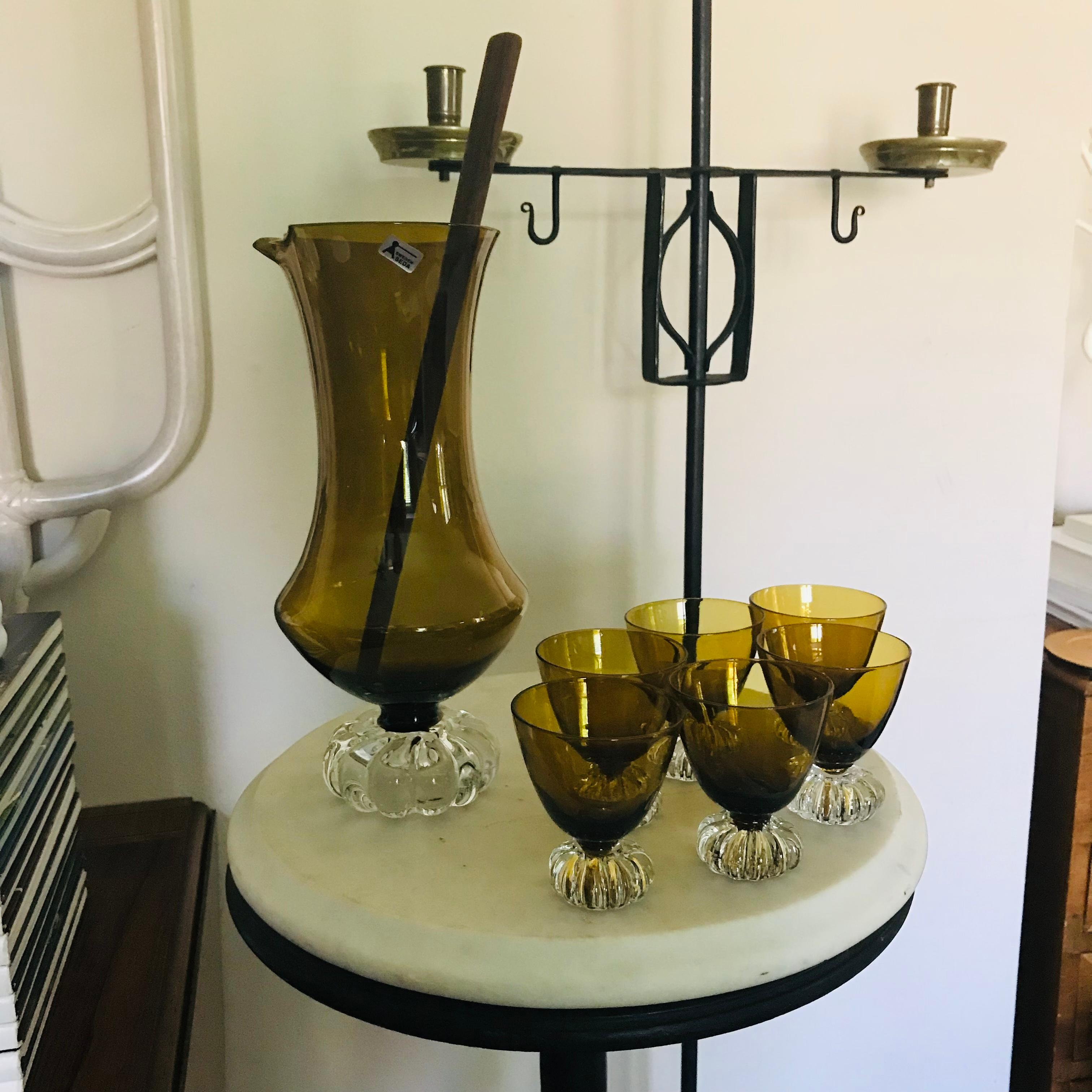 Mid-Century Swedish Aseda Glasbruk Barware Set- 8 Pieces In Excellent Condition In Arlington Heights, IL
