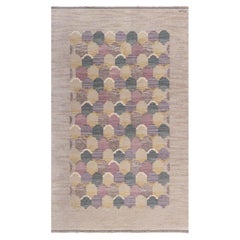 Mid-Century Swedish Beige Flatweave Rug Signed Jönköpings Läns Hemslöjd
