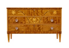 Mid century Swedish birch inlaid chest of drawers