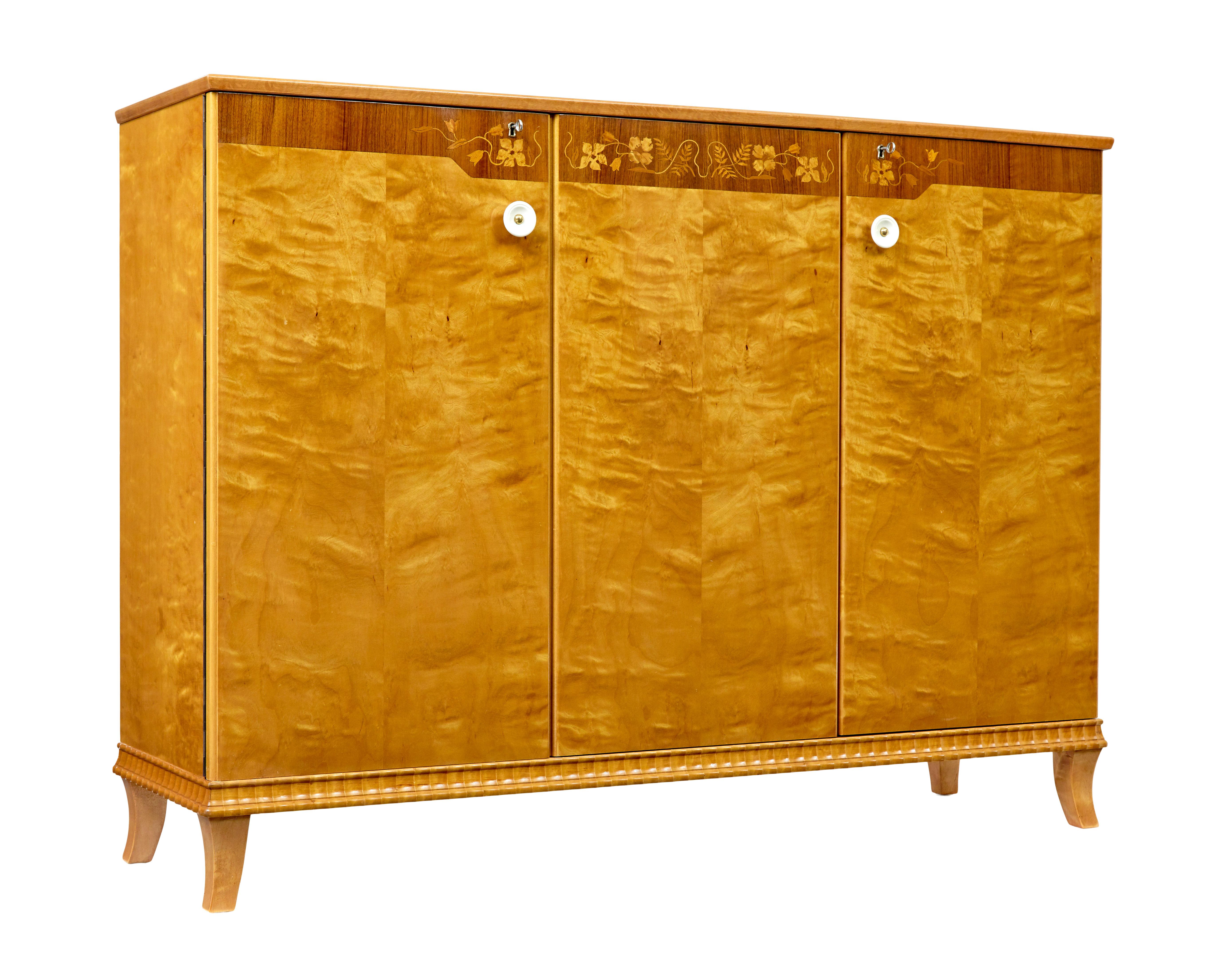 Mid century Swedish birch inlaid sideboard For Sale 4