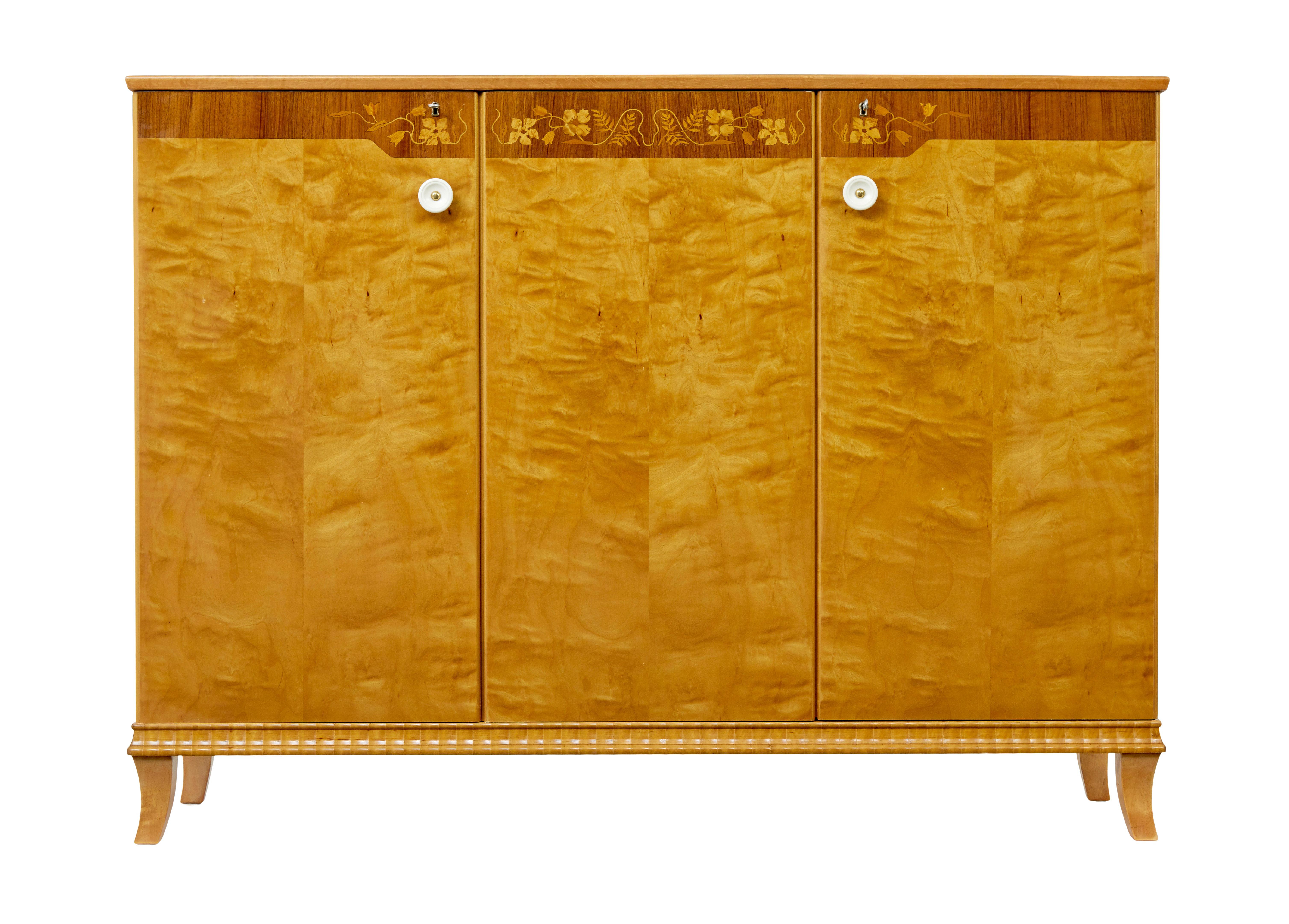 20th Century Mid century Swedish birch inlaid sideboard For Sale