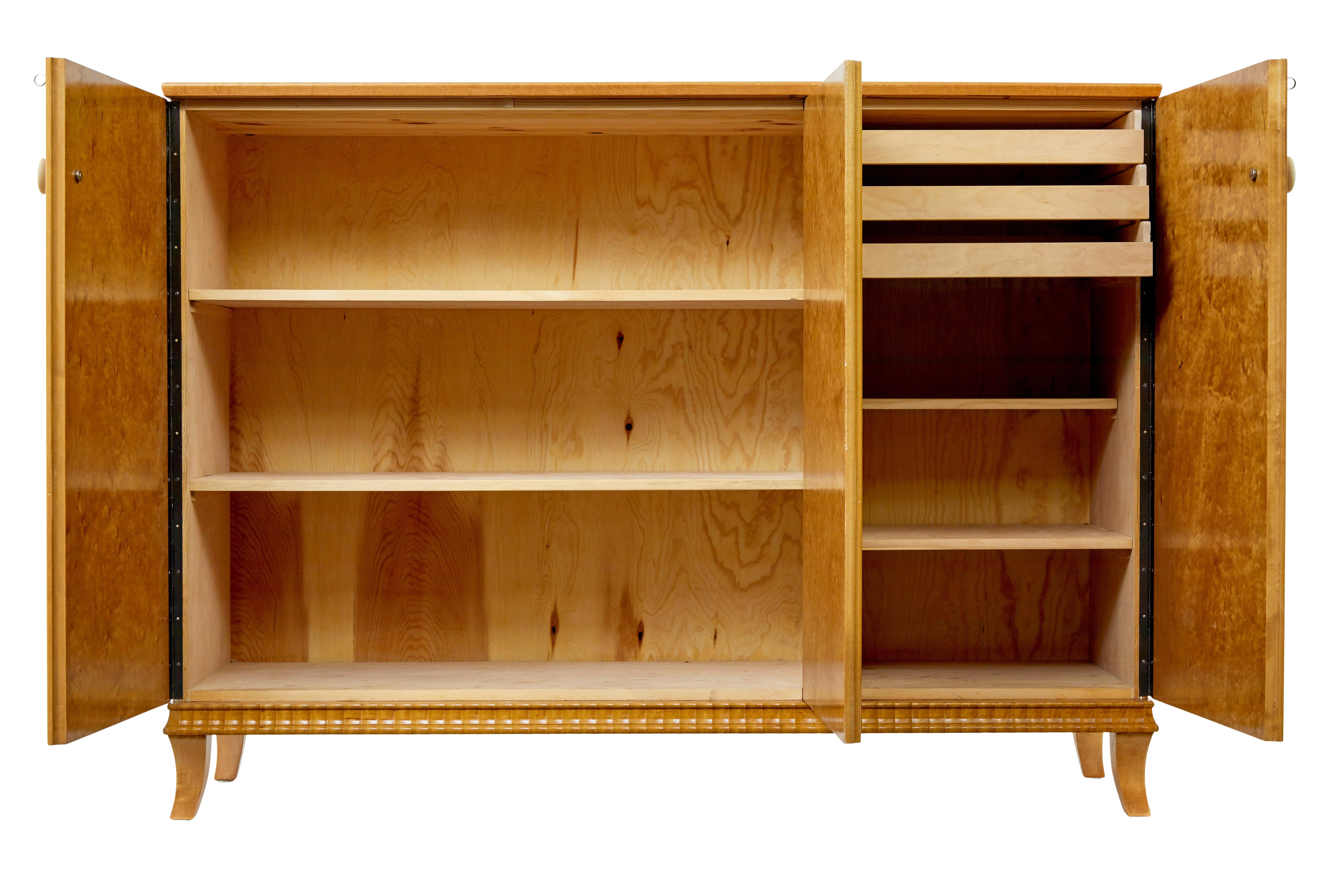 Birch Mid century Swedish birch inlaid sideboard For Sale