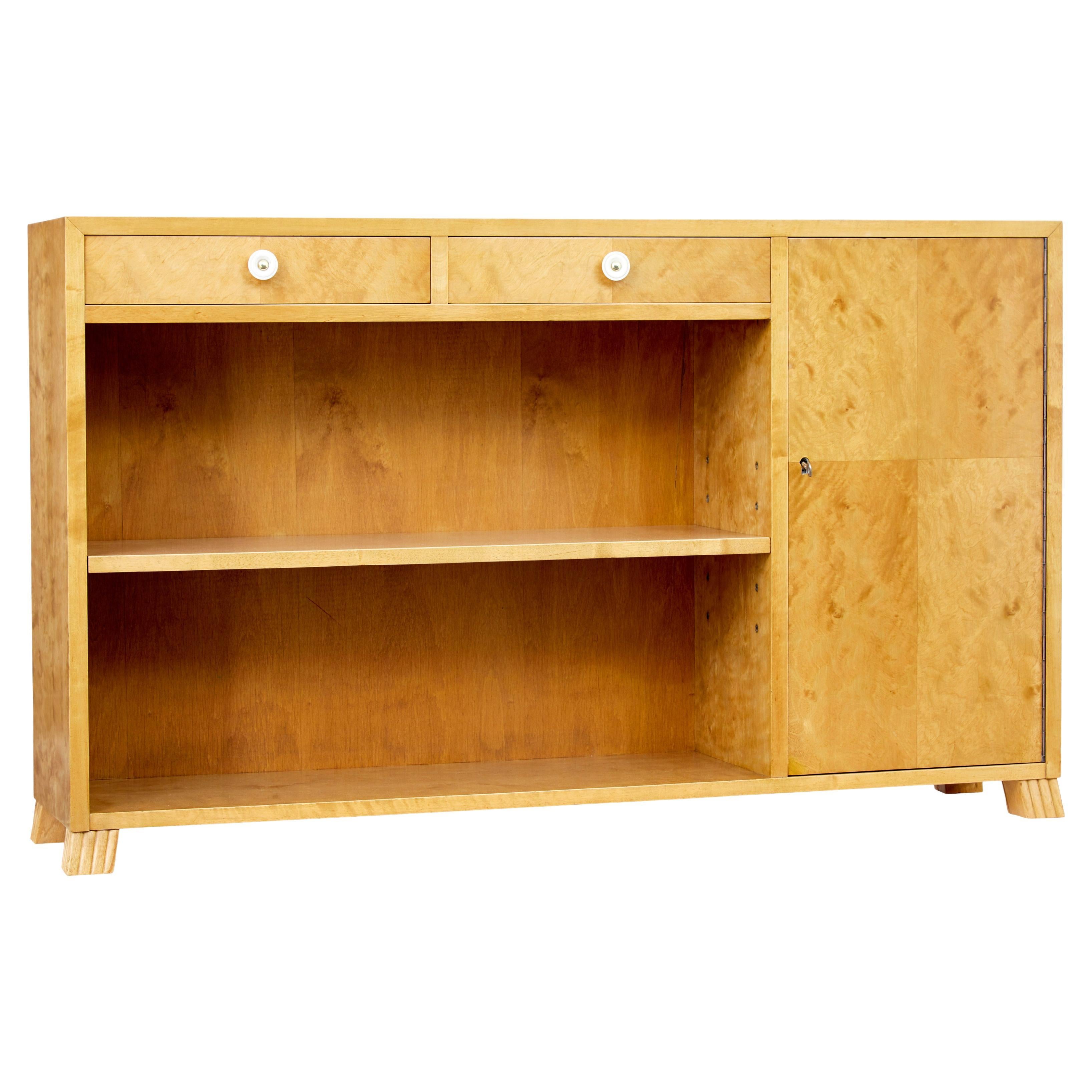 Midcentury Swedish Birch Low Open Bookcase For Sale