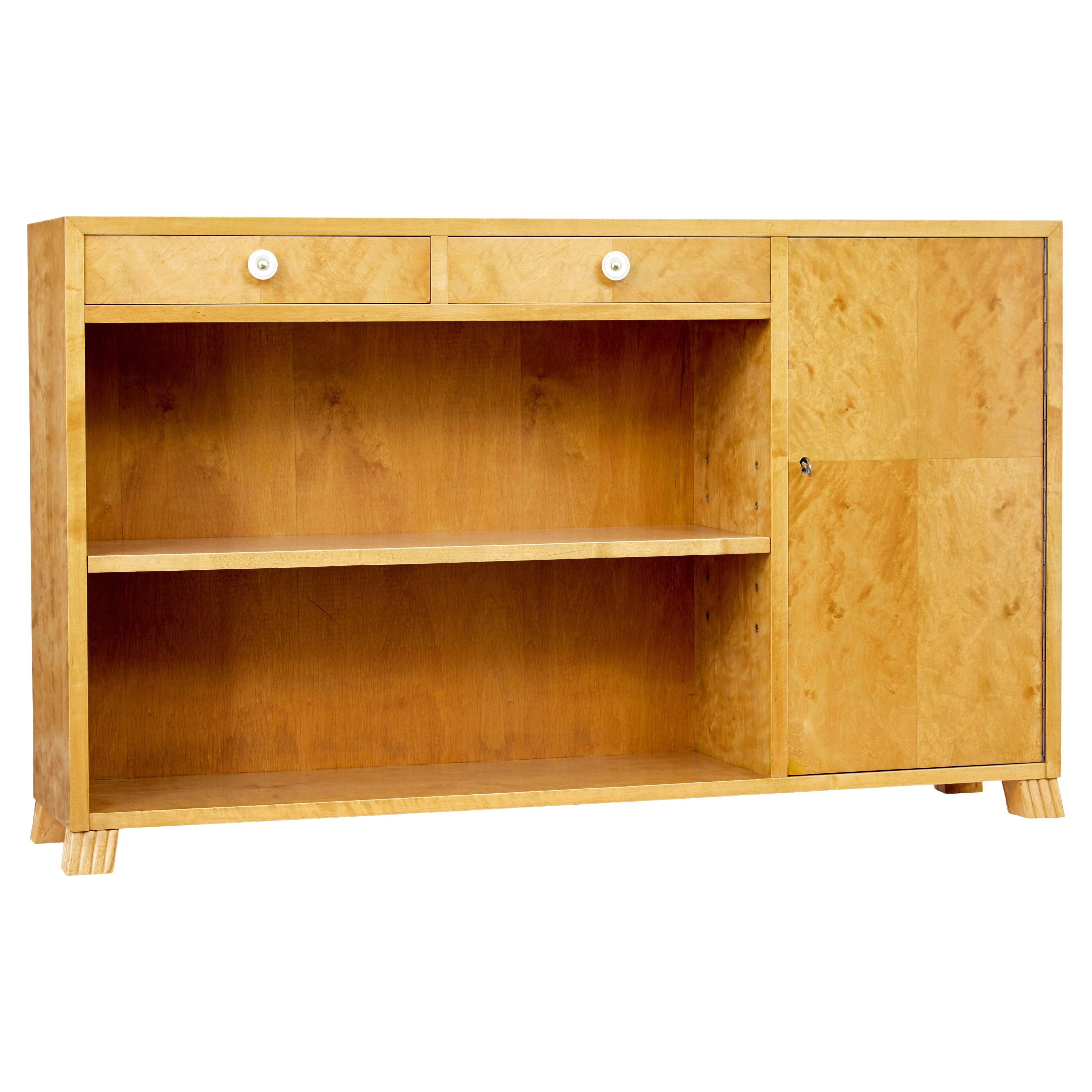 Mid century Swedish birch low open bookcase For Sale