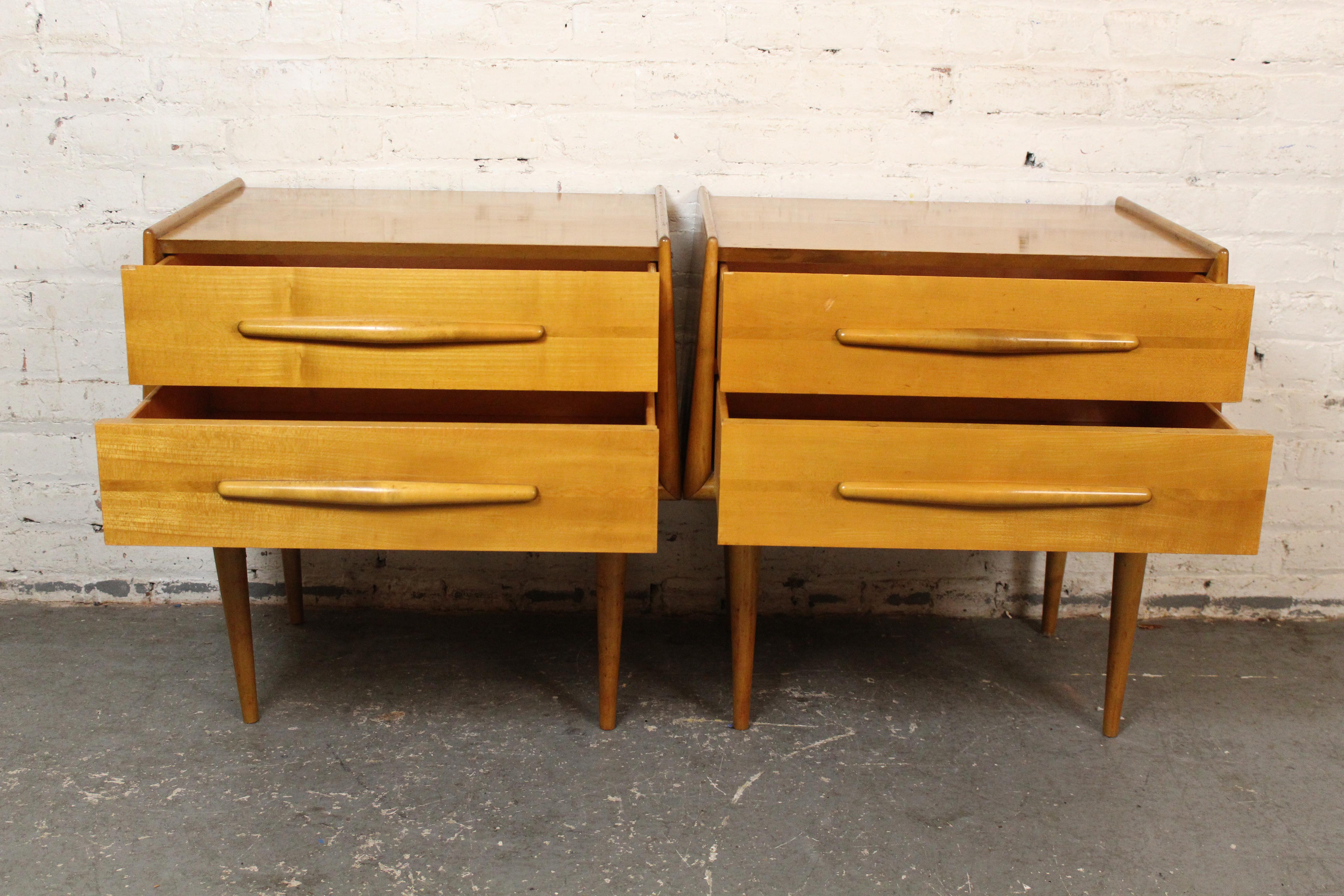 Carved Mid-Century Swedish Birch Trapezoidal Nightstands by Edmond Spence For Sale