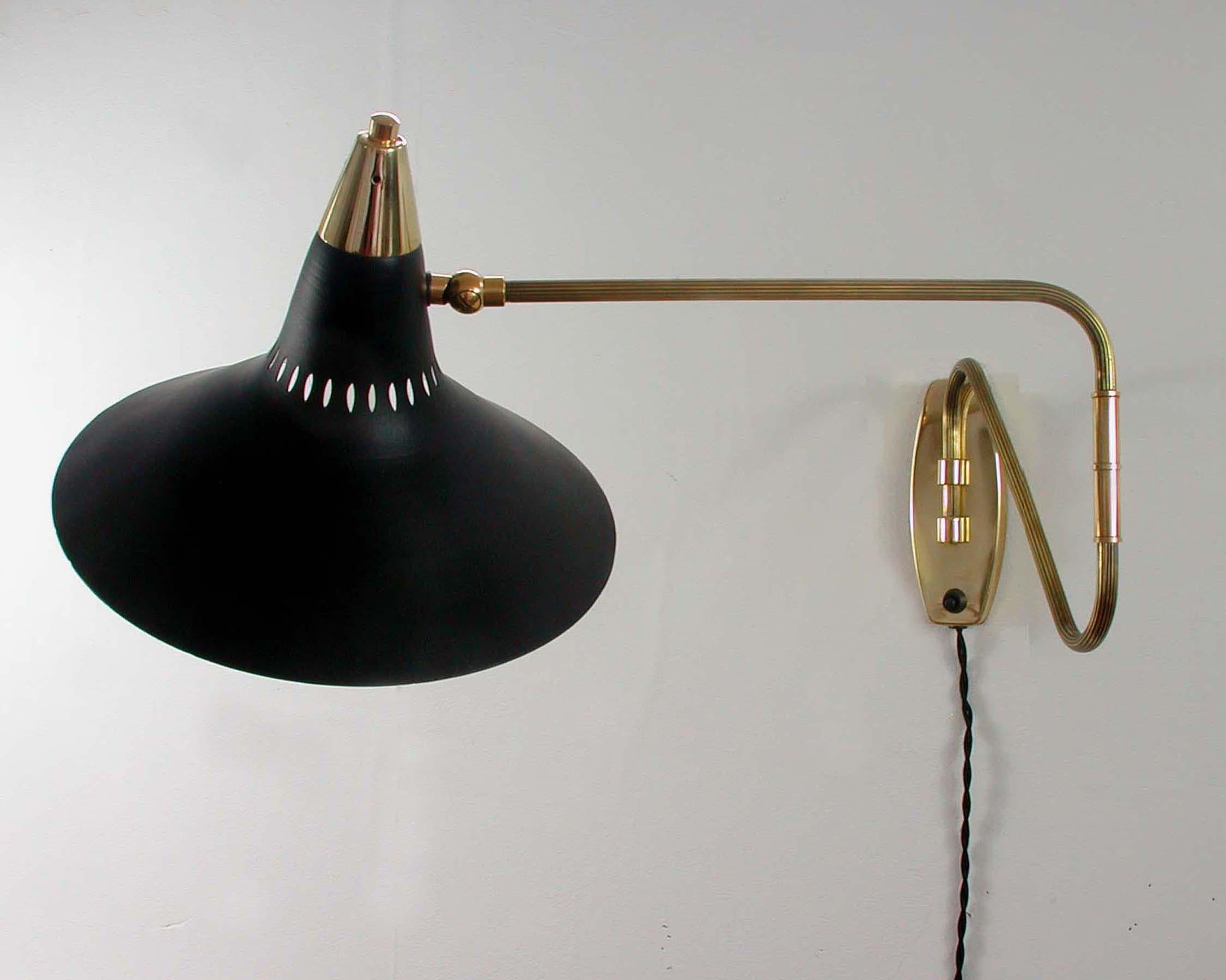 Midcentury Swedish Black and Brass Articulating Wall Light Sconce, 1950s 5