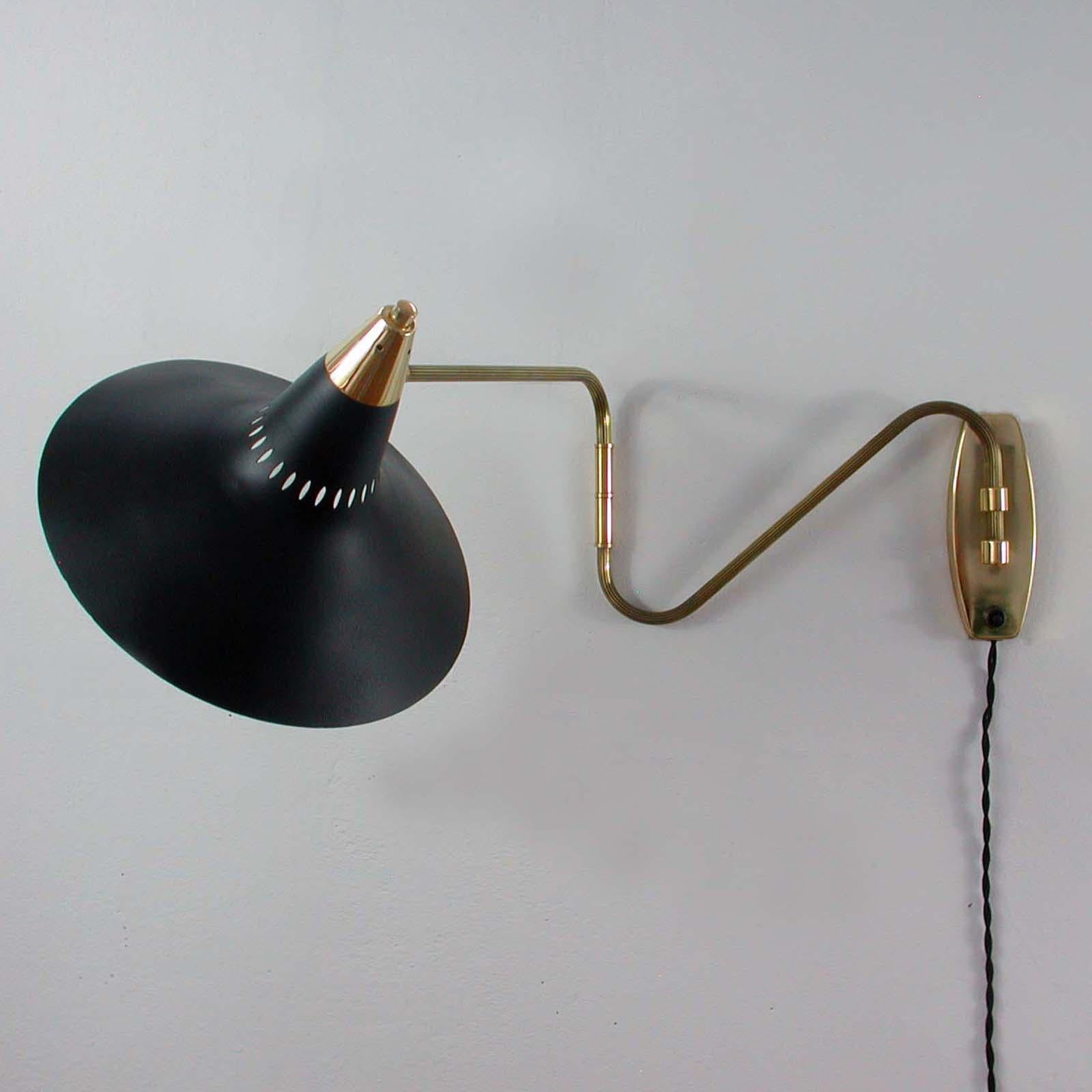 Mid-Century Modern Midcentury Swedish Black and Brass Articulating Wall Light Sconce, 1950s