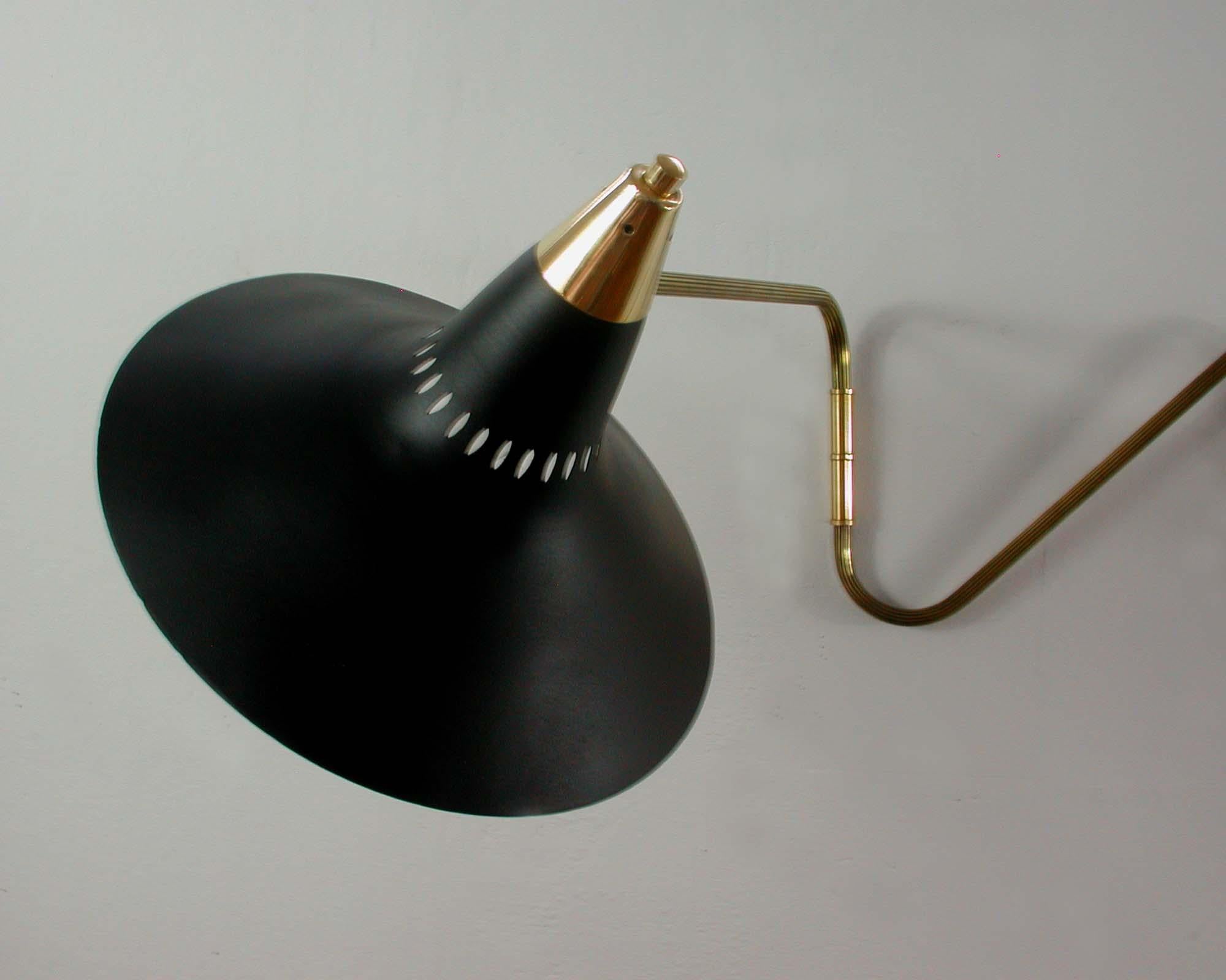 Midcentury Swedish Black and Brass Articulating Wall Light Sconce, 1950s 1
