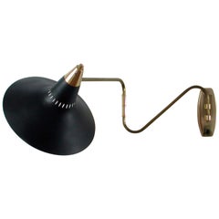 Midcentury Swedish Black and Brass Articulating Wall Light Sconce, 1950s