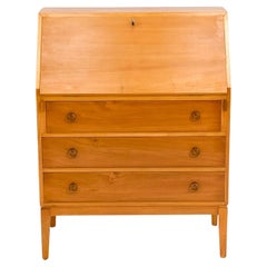 Mid century Swedish blonde secretary desk dresser with key