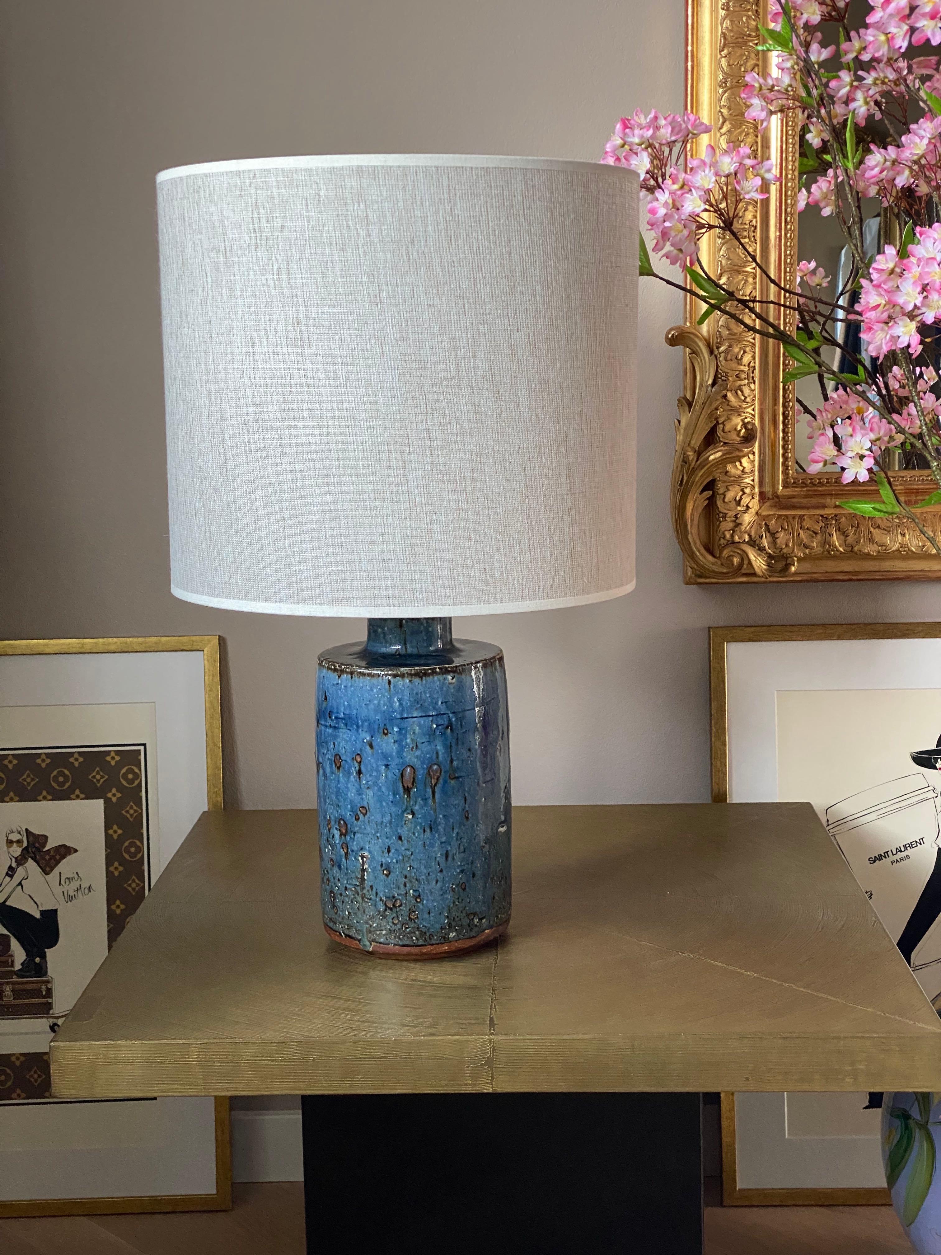 Mid-century Swedish blue ceramic table lamp by Marianne Westman 1960 For Sale 2