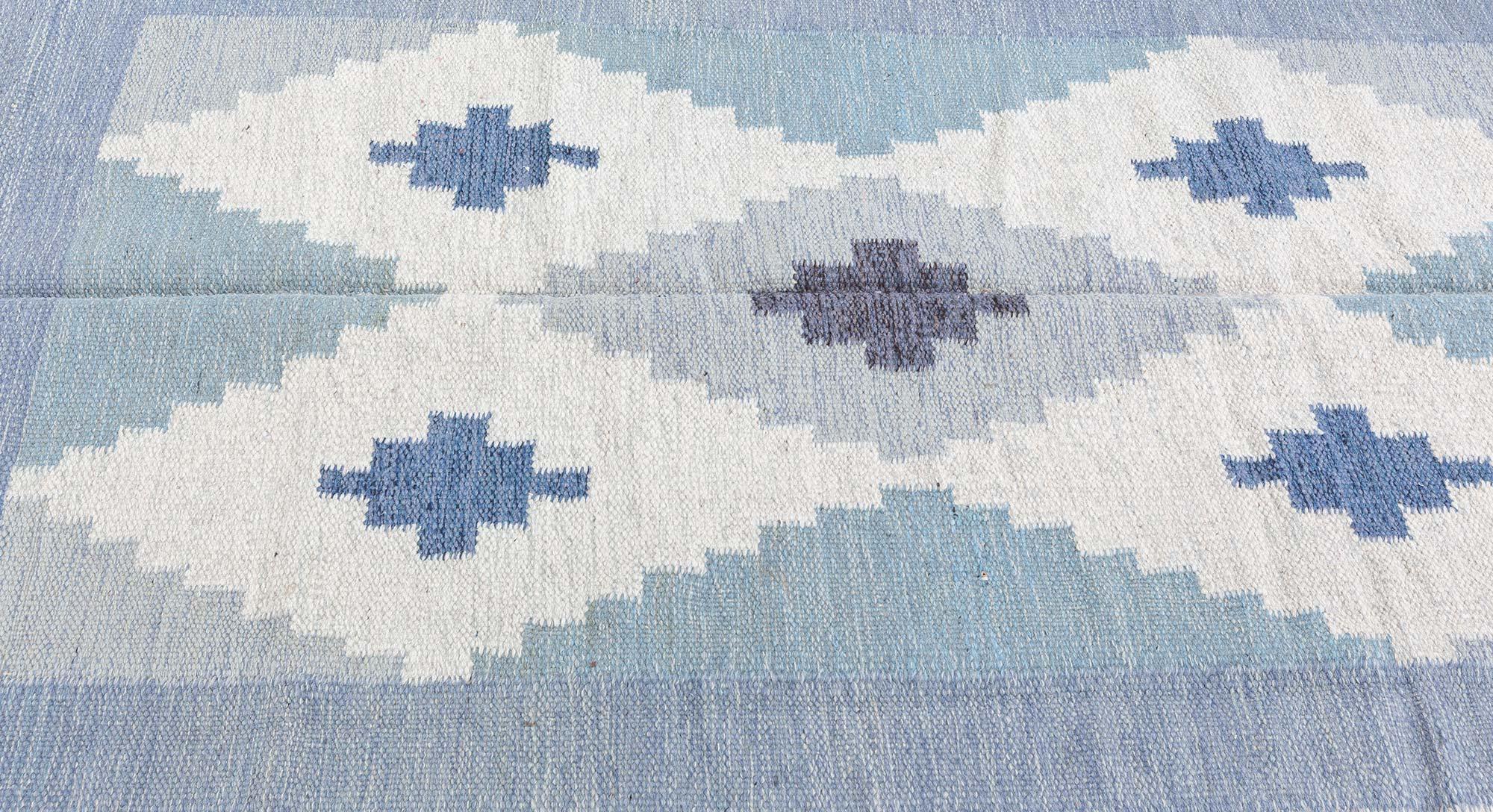 Mid-century Swedish Blue Handmade Wool Rug by A.J
Size: 6'8