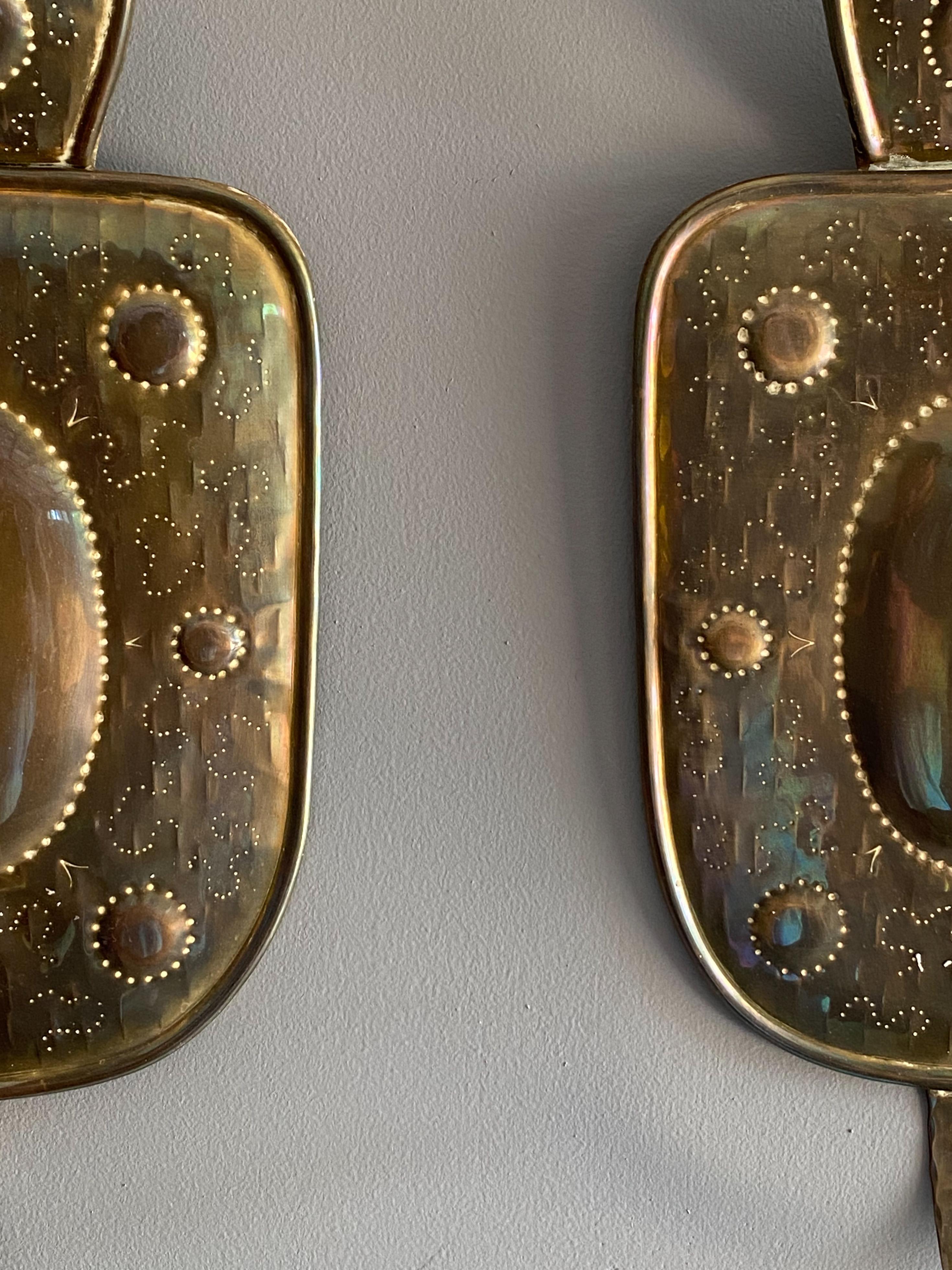 Hammered Mid Century Swedish Brass Sconces 'pair'
