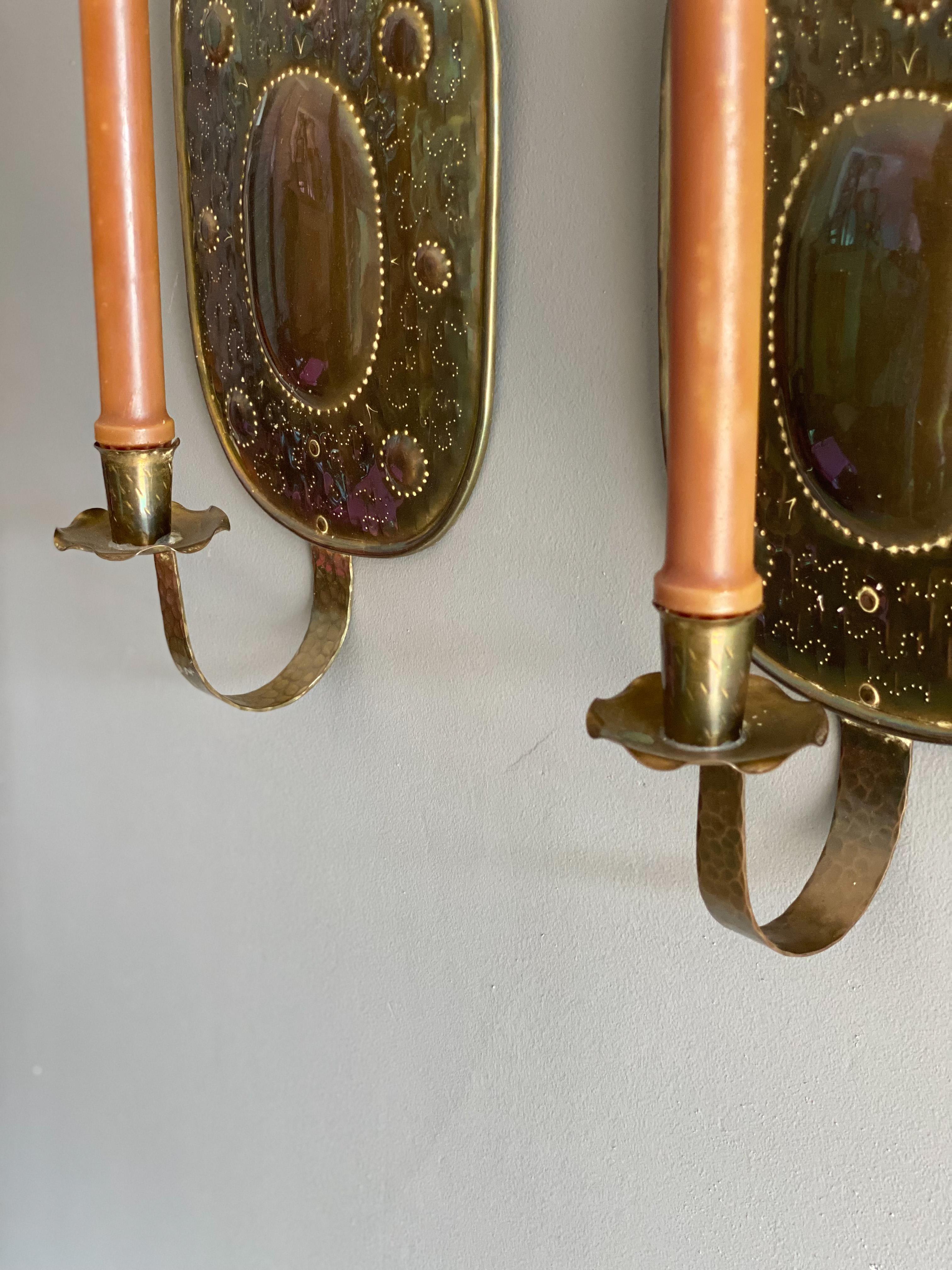 Mid Century Swedish Brass Sconces 'pair' In Good Condition In Round Rock, TX