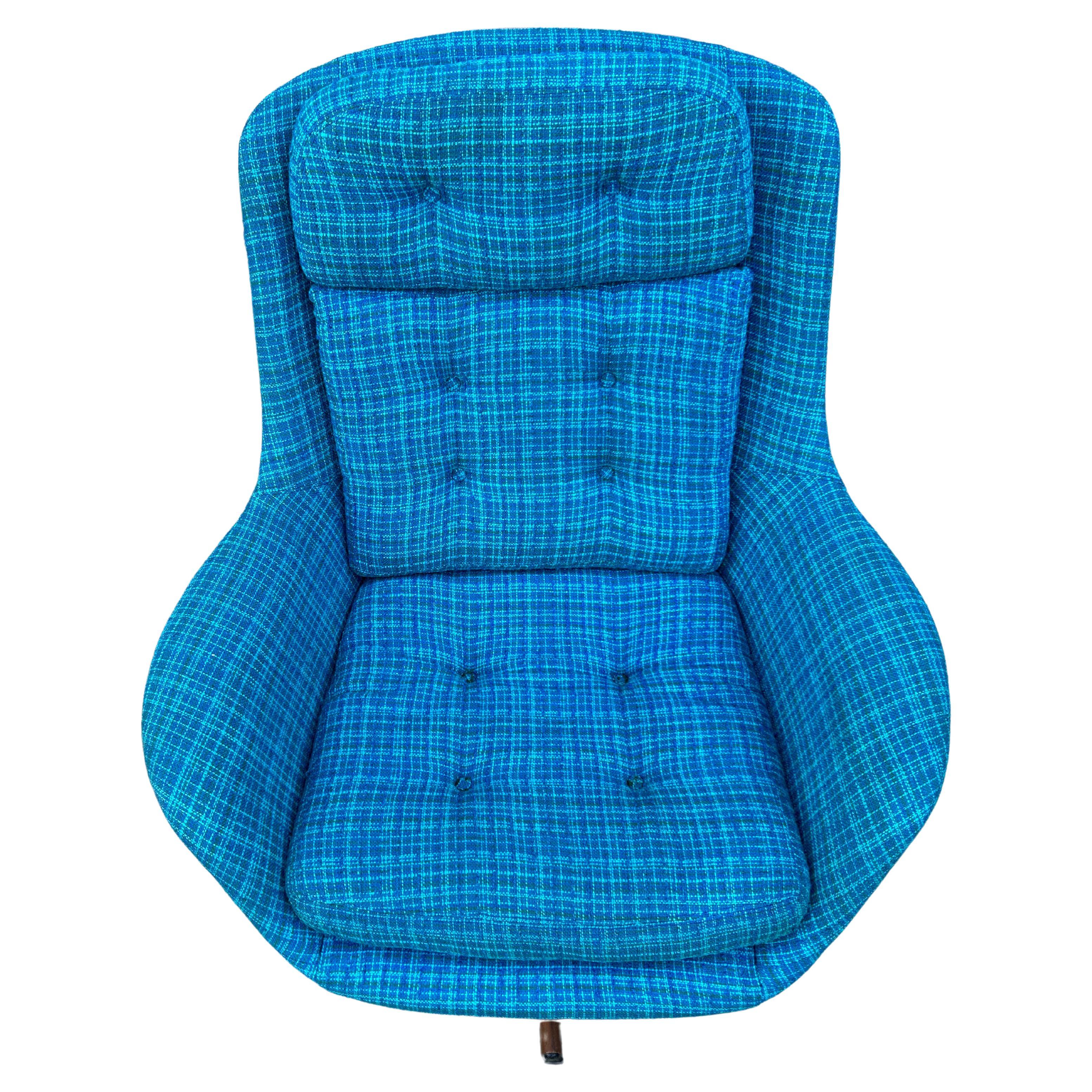 Mid-20th Century Mid Century Swedish Bright Blue Woven Upholstery Lounge Chair with Swivel Base