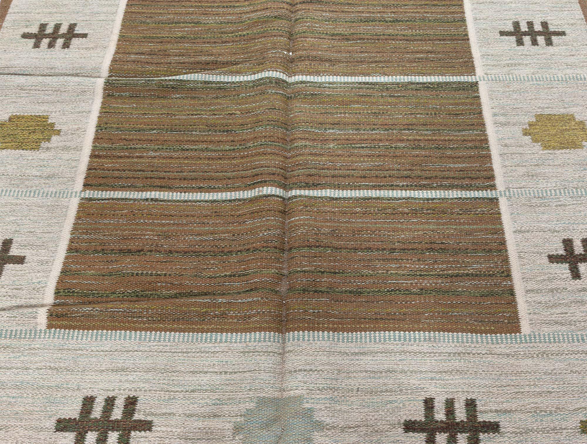 Hand-Knotted Mid-Century Swedish Brown Handmade Wool Rug by Aina Kånge For Sale