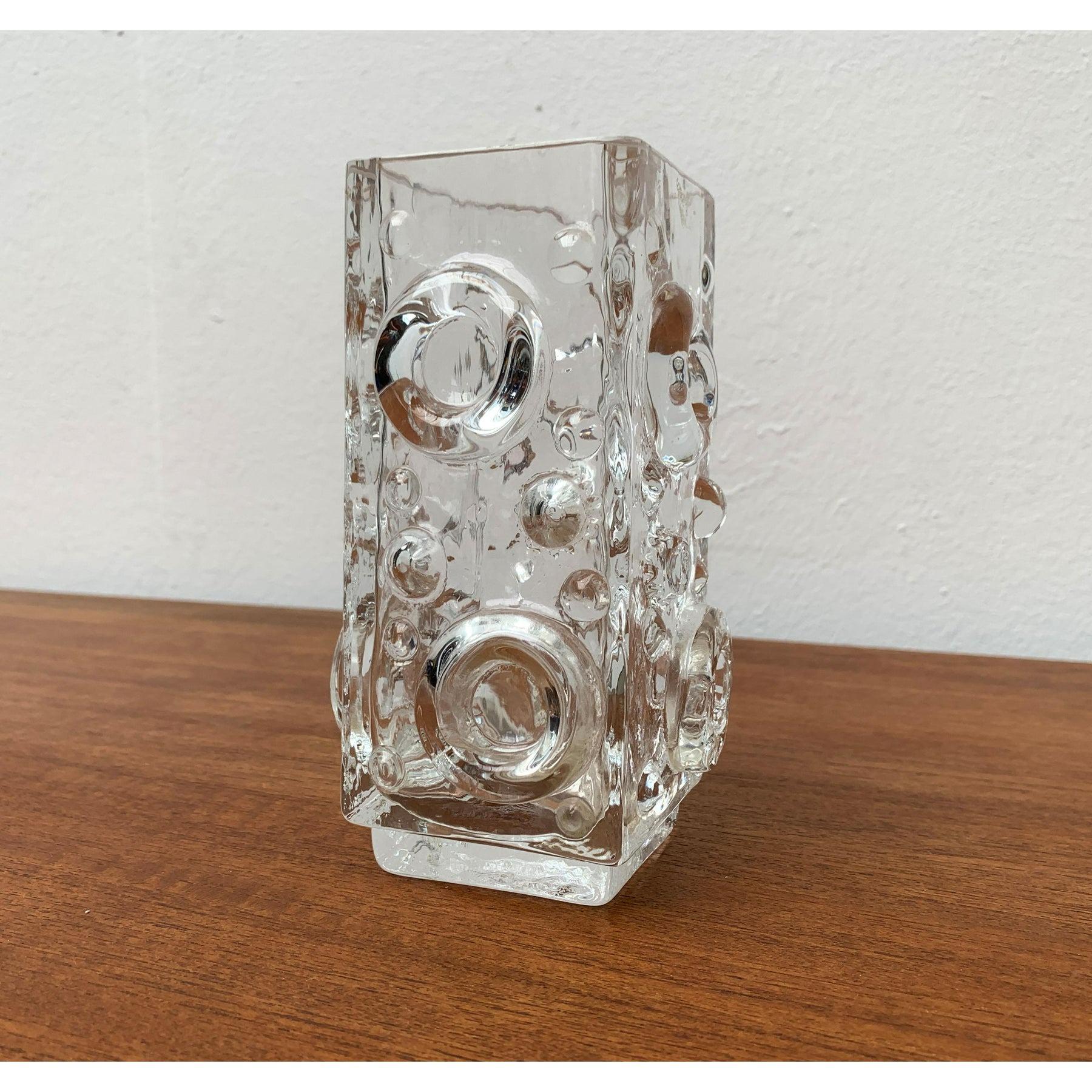 Mid-Century Swedish Brutalist Bubble Glass Block Vase by Josef Schott, 1960s For Sale 6
