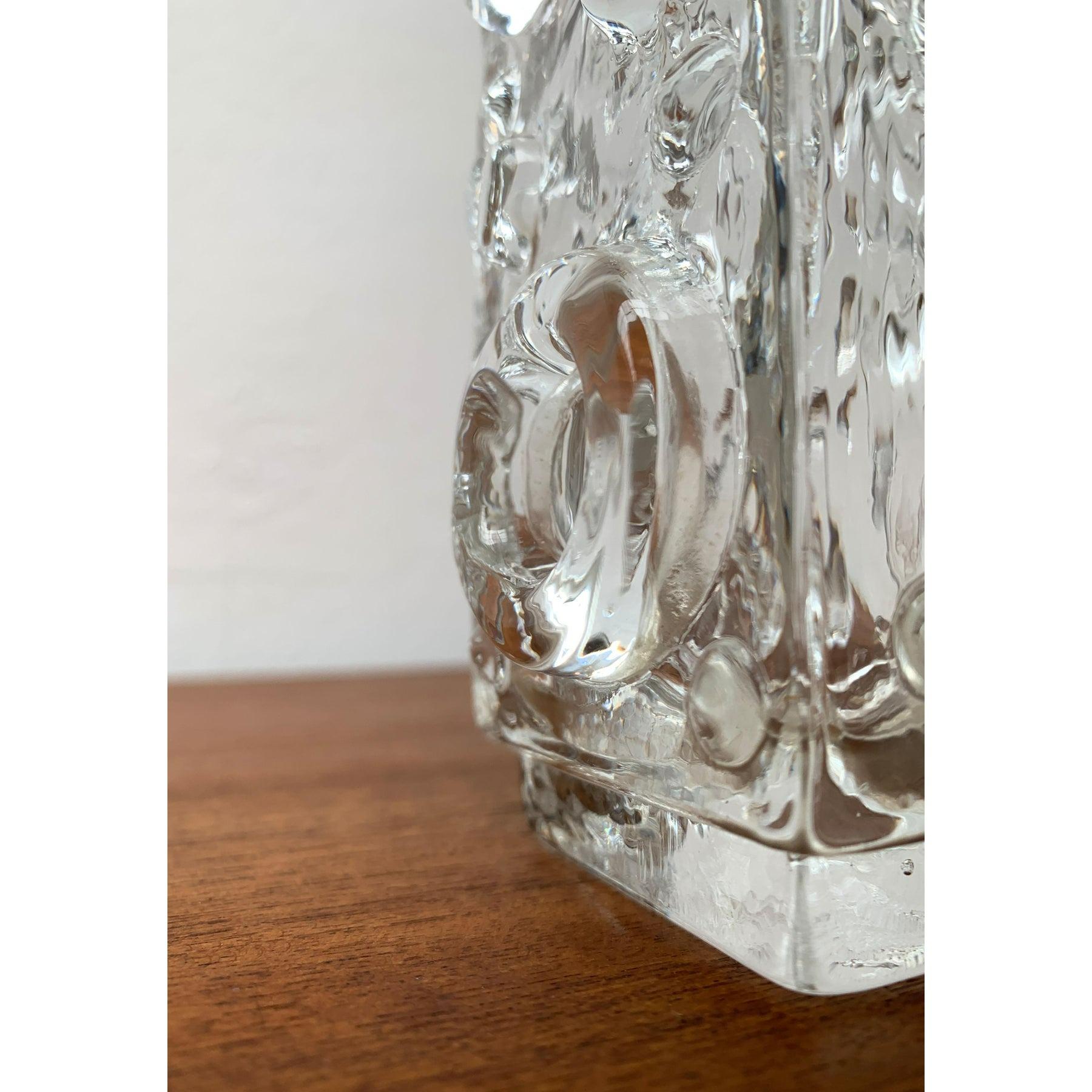 Mid-Century Swedish Brutalist Bubble Glass Block Vase by Josef Schott, 1960s For Sale 7
