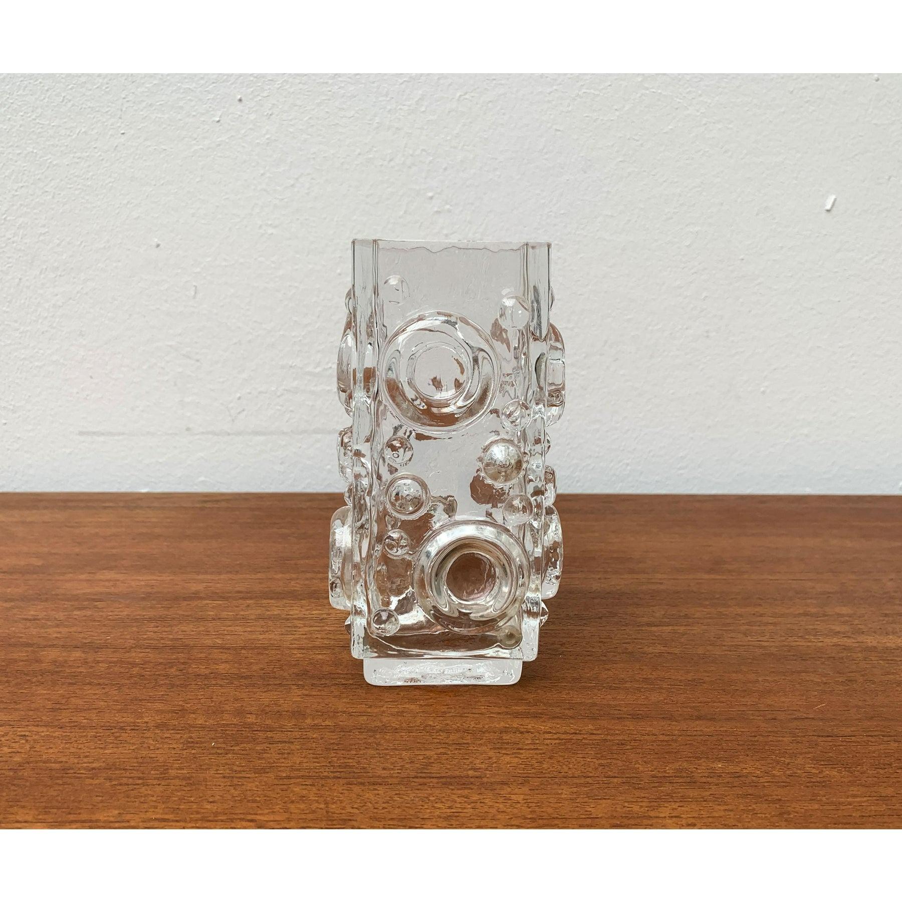 Mid-Century Swedish Brutalist Bubble Glass Block Vase by Josef Schott, 1960s For Sale 8