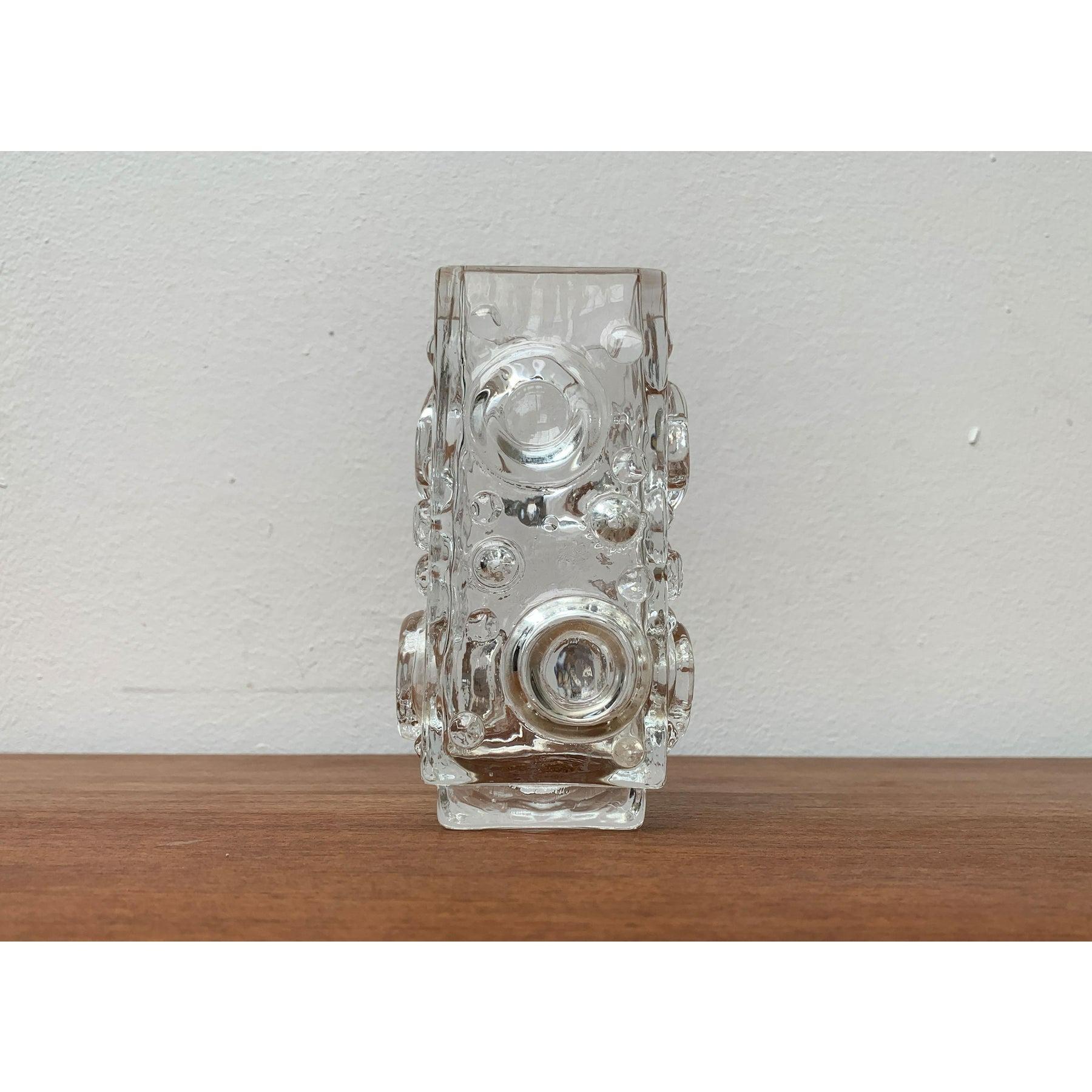 Mid-Century Swedish Brutalist Bubble Glass Block Vase by Josef Schott, 1960s In Excellent Condition For Sale In Hamburg, DE