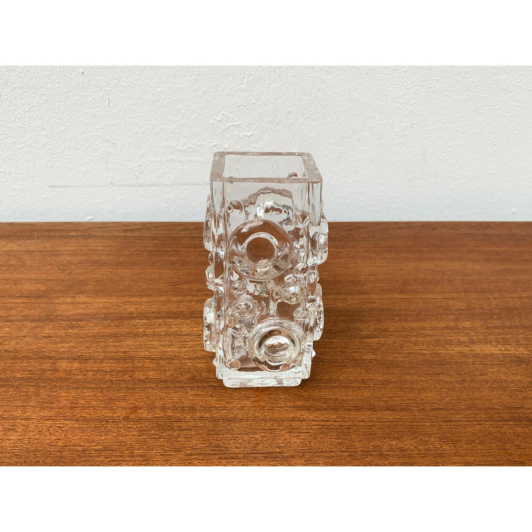 Mid-Century Swedish Brutalist Bubble Glass Block Vase by Josef Schott, 1960s For Sale 1