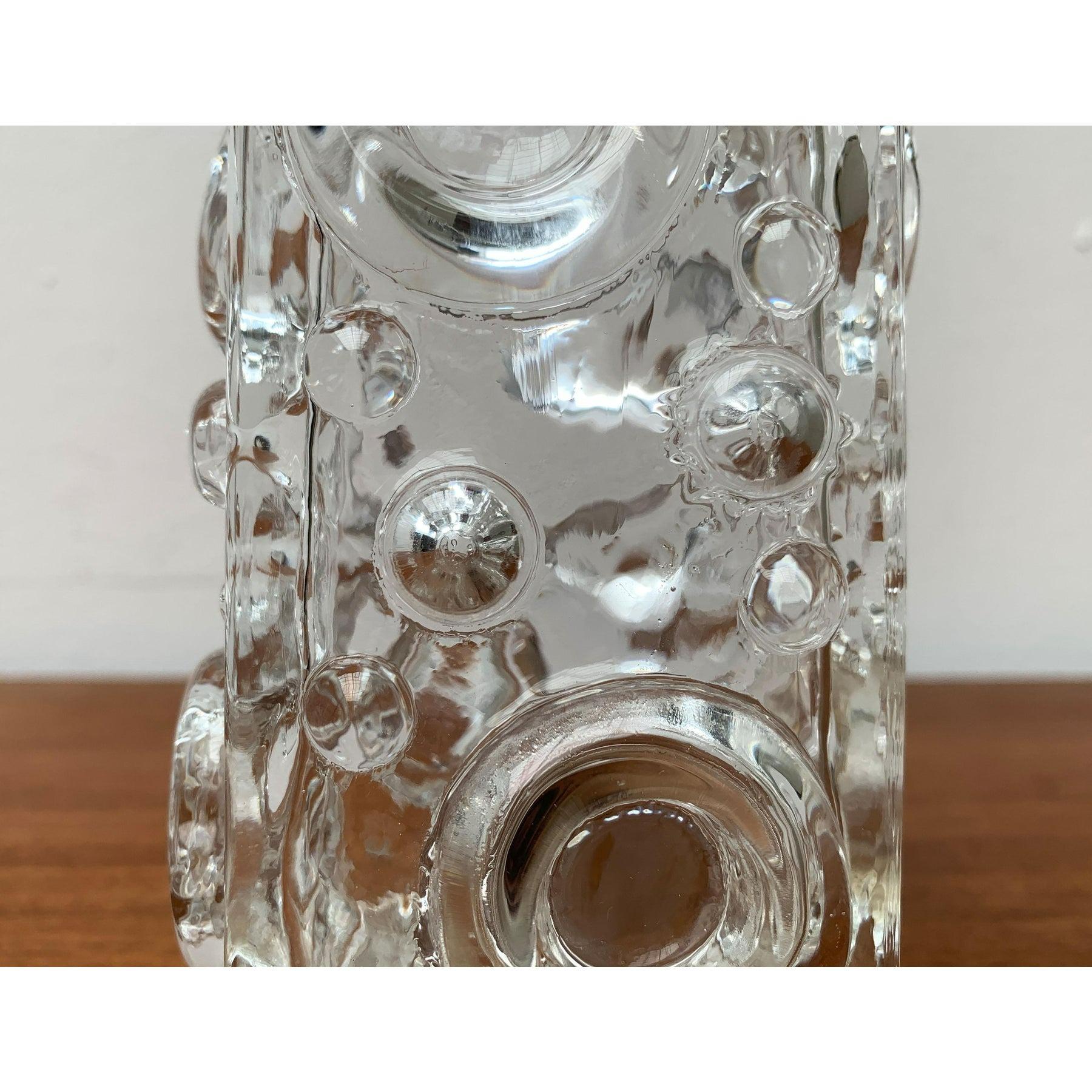 Mid-Century Swedish Brutalist Bubble Glass Block Vase by Josef Schott, 1960s For Sale 5
