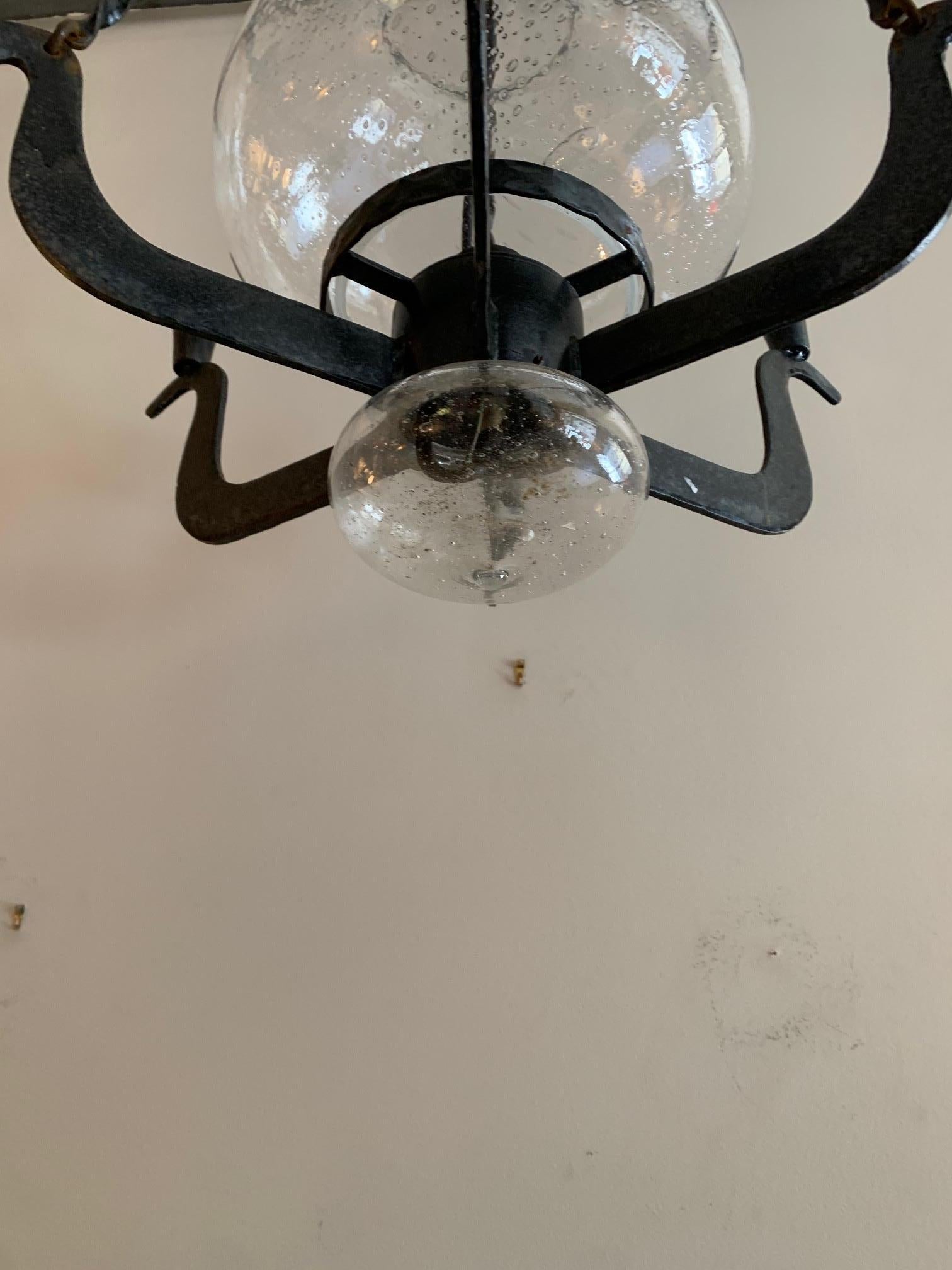 Mid Century Swedish Ceiling Lamp in Iron and Glass For Sale 5