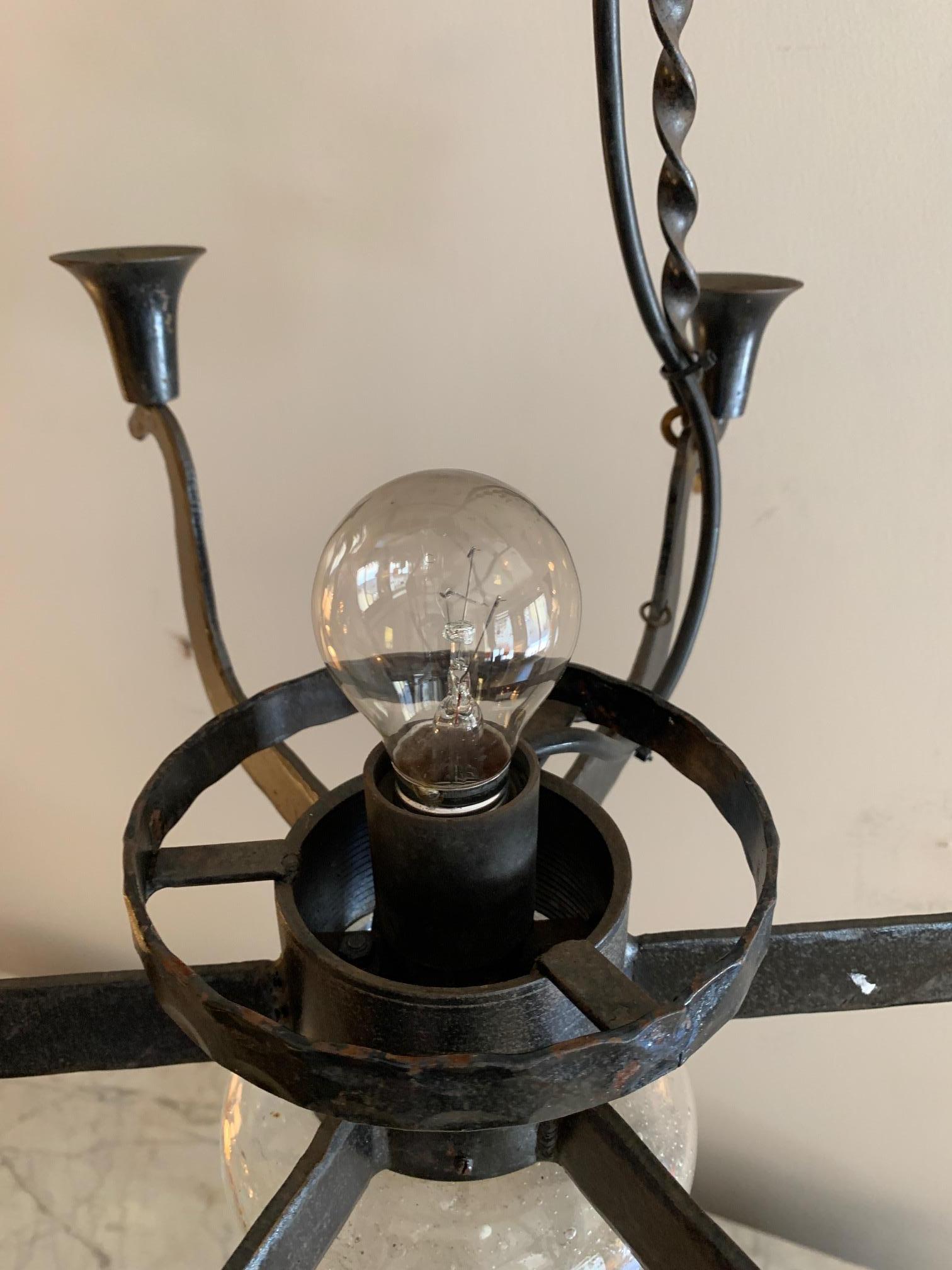 Mid Century Swedish Ceiling Lamp in Iron and Glass For Sale 6