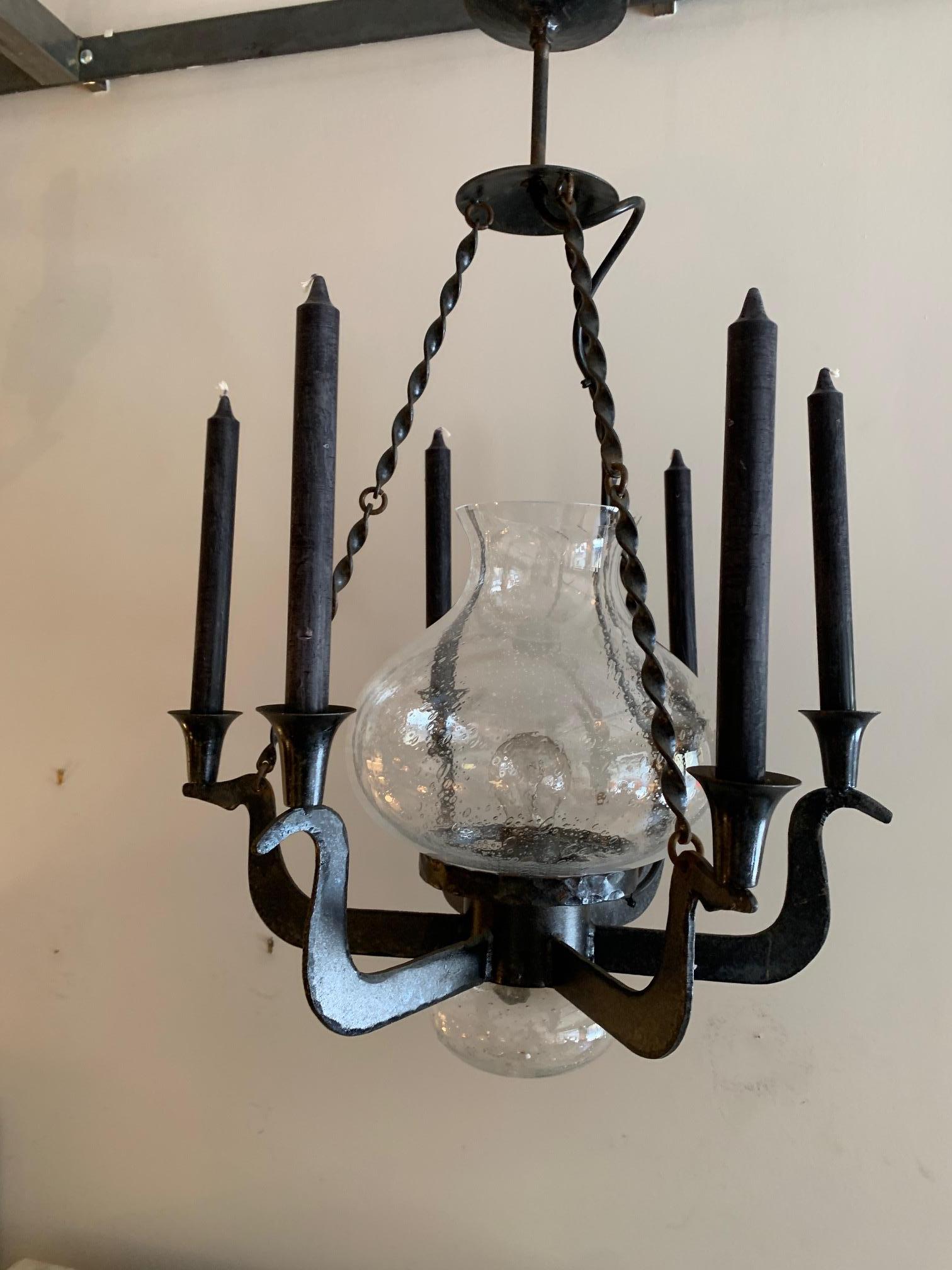 Mid-Century Modern Mid Century Swedish Ceiling Lamp in Iron and Glass For Sale