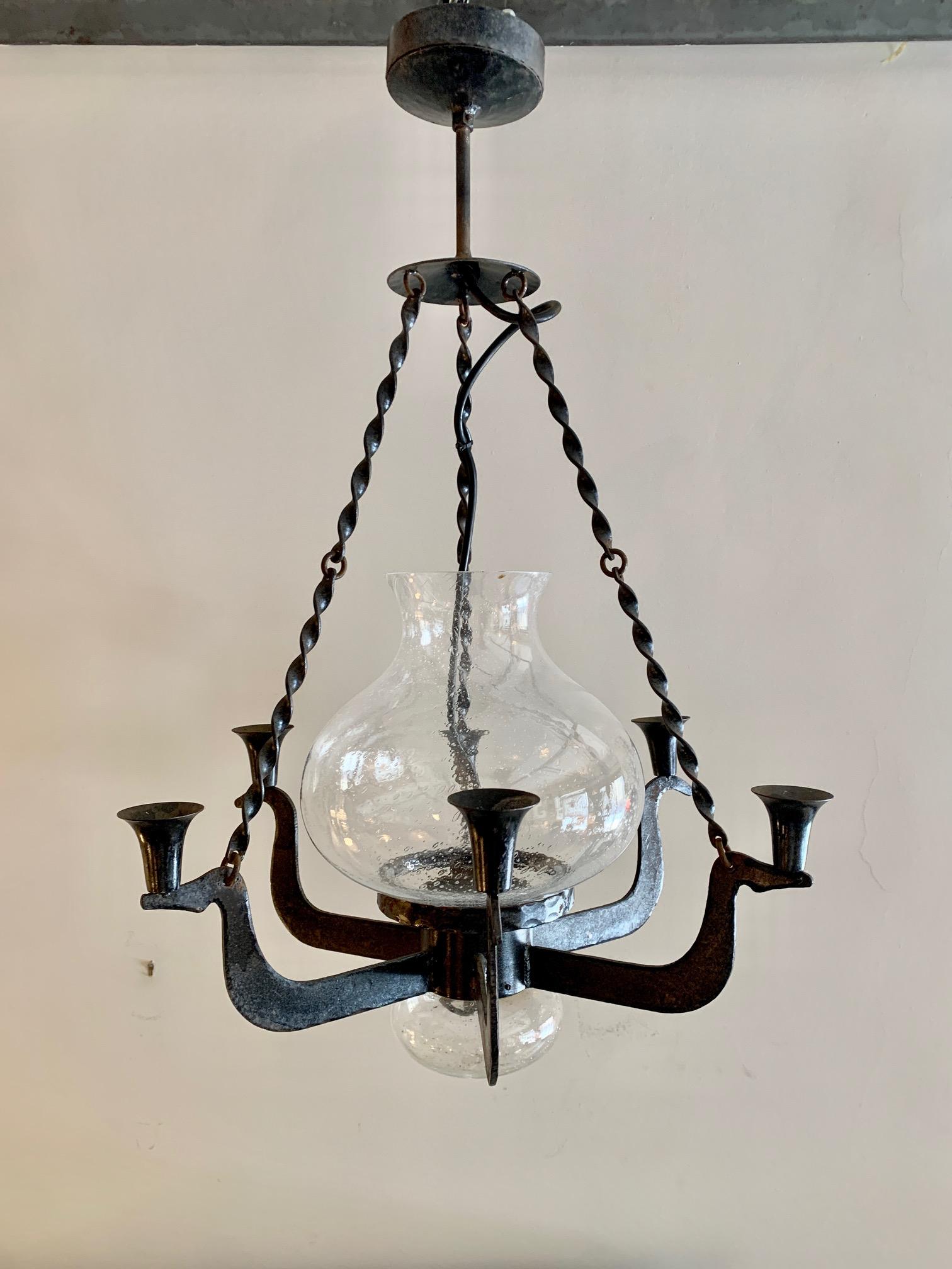Mid Century Swedish Ceiling Lamp in Iron and Glass In Good Condition For Sale In Madrid, ES
