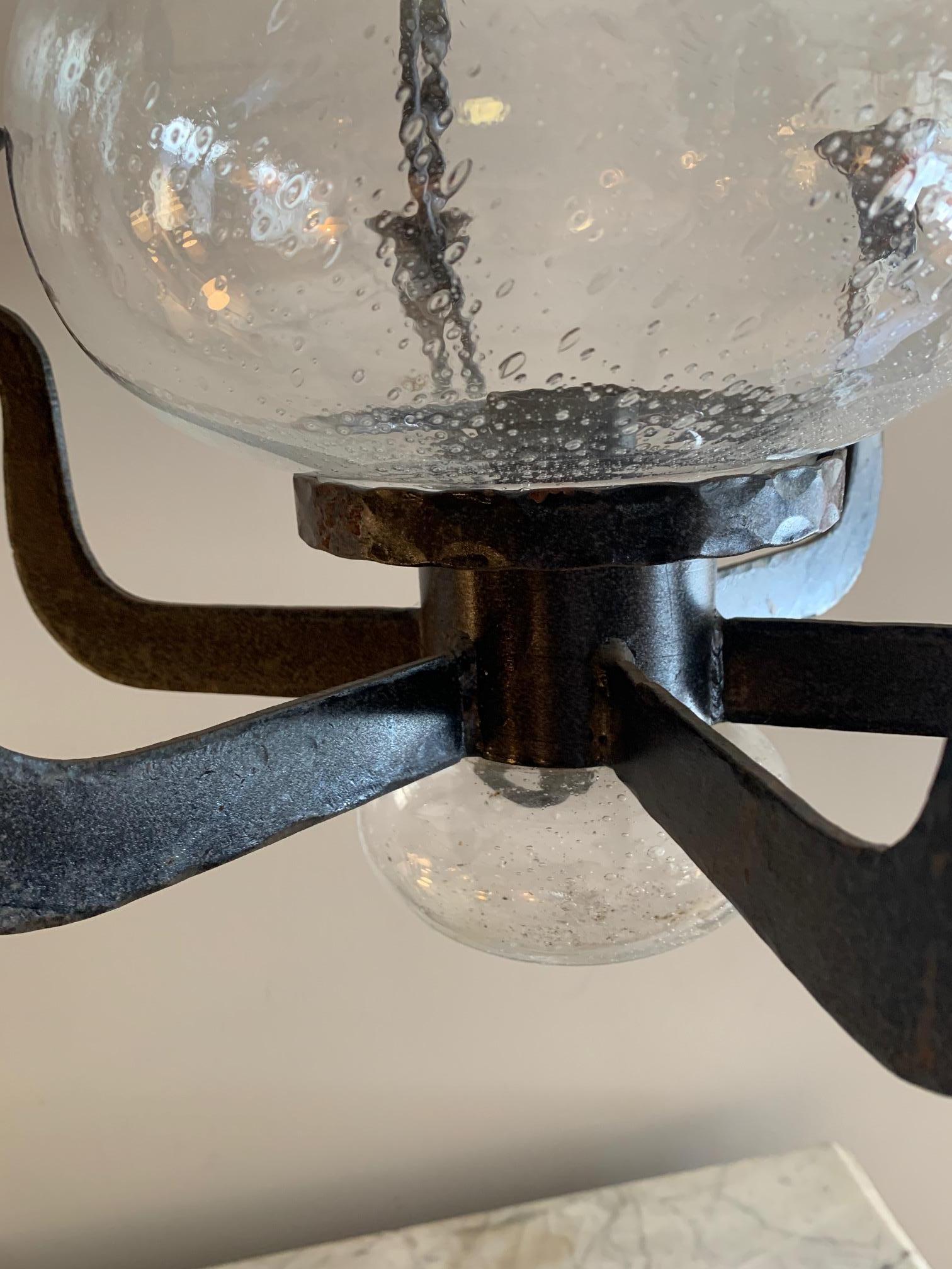 Metal Mid Century Swedish Ceiling Lamp in Iron and Glass For Sale